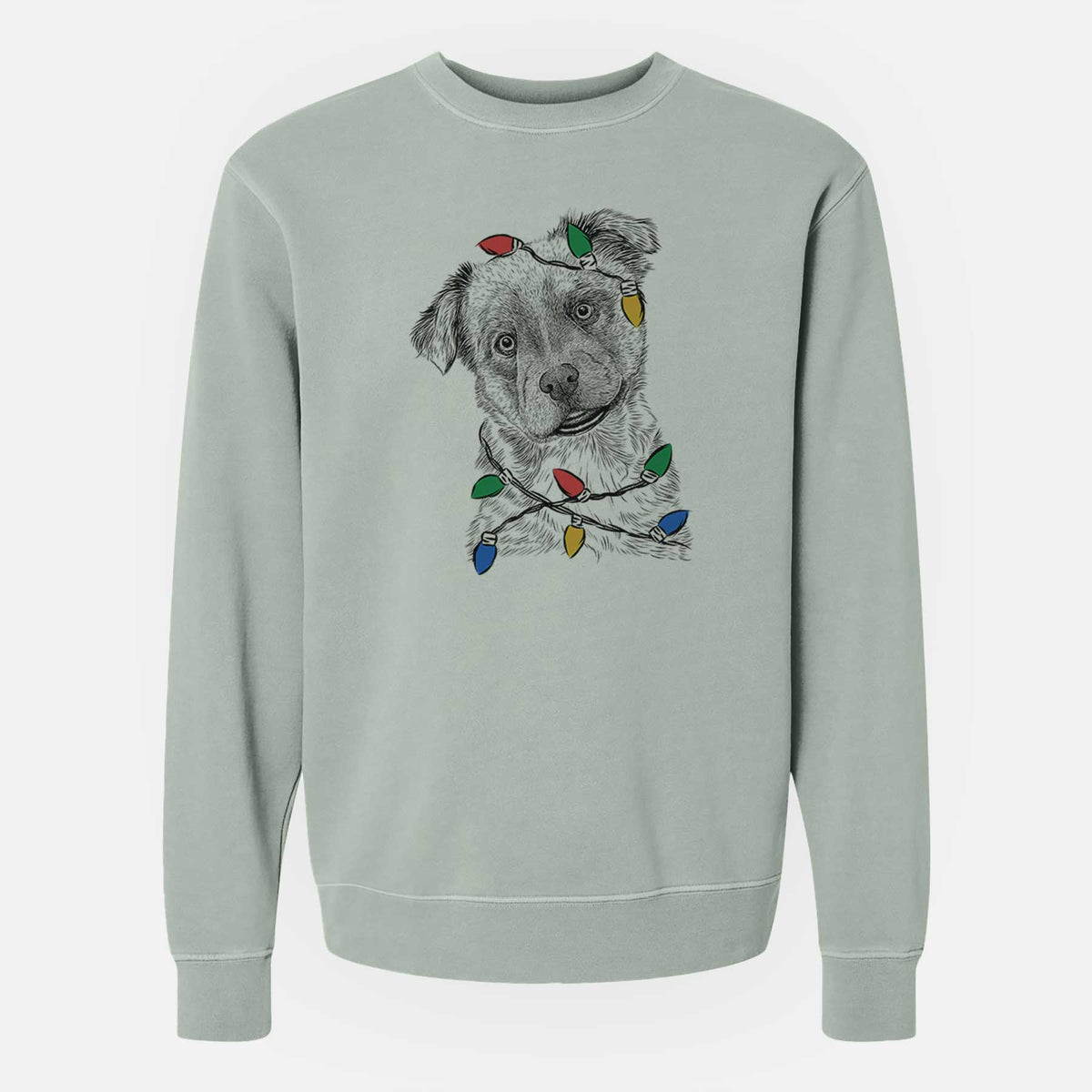 Christmas Lights Loki Bear the Australian Cattle Dog Mix - Unisex Pigment Dyed Crew Sweatshirt