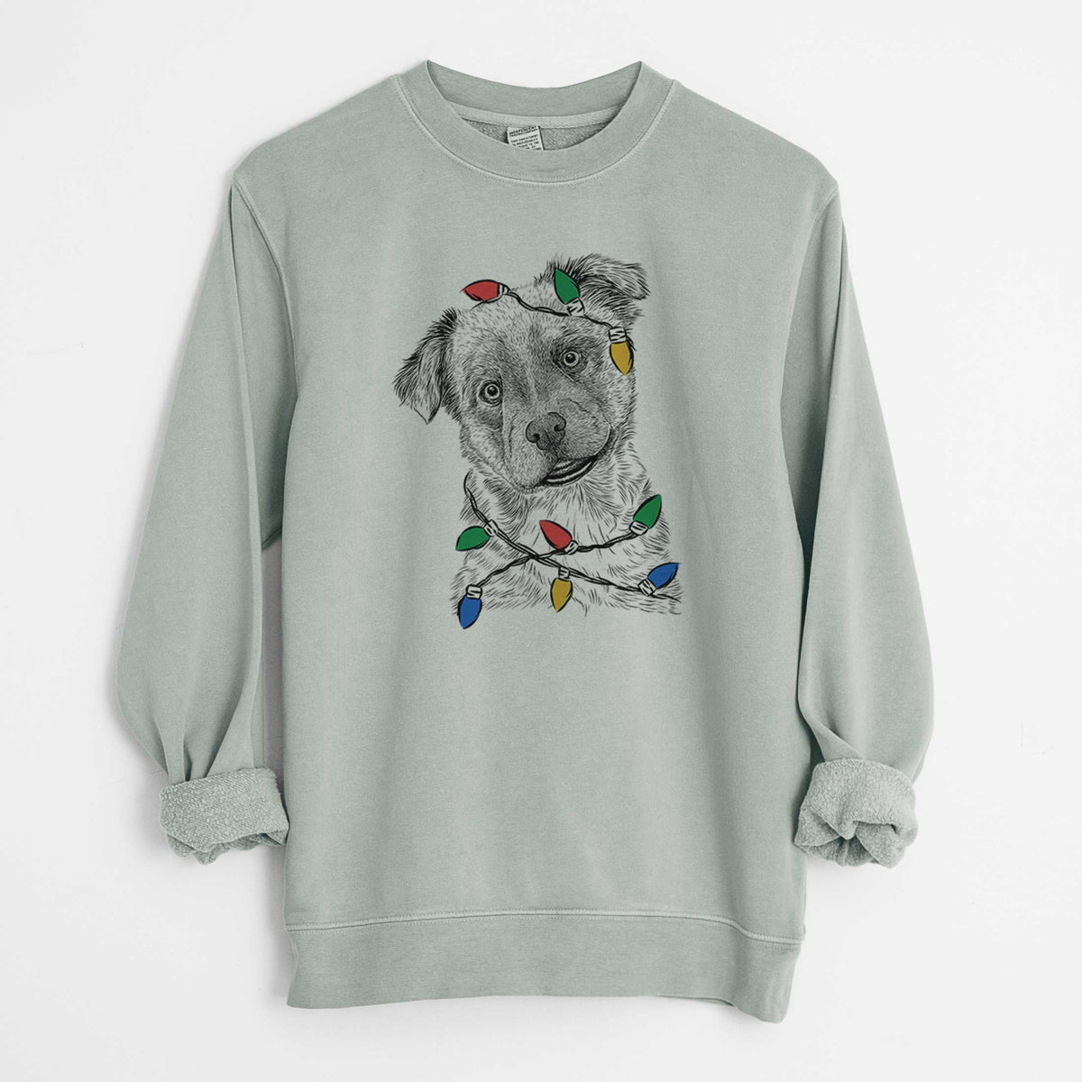 Christmas Lights Loki Bear the Australian Cattle Dog Mix - Unisex Pigment Dyed Crew Sweatshirt