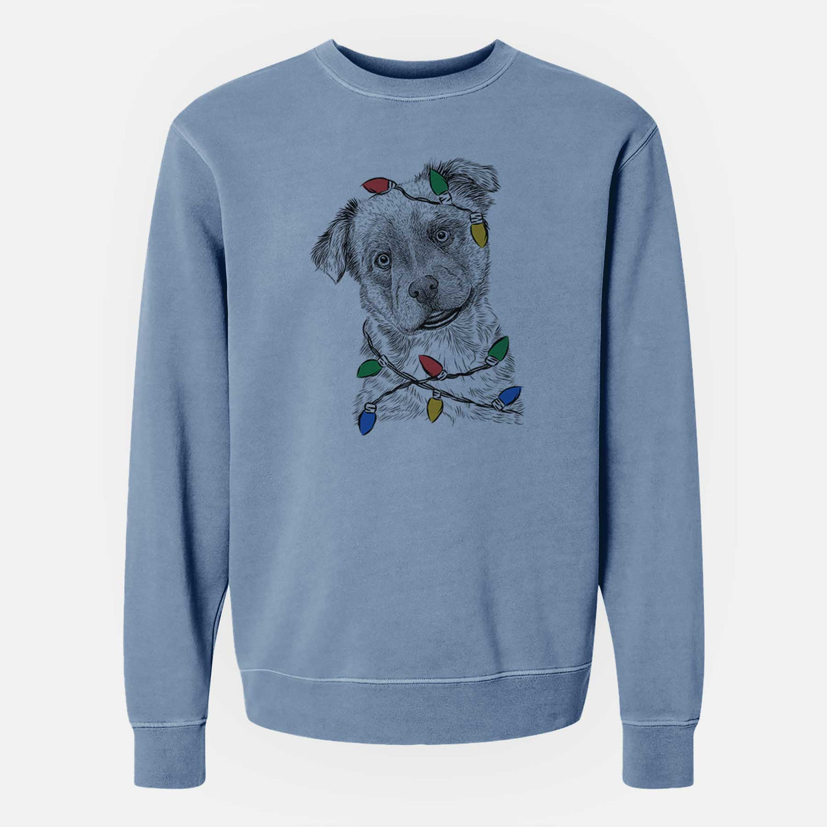 Christmas Lights Loki Bear the Australian Cattle Dog Mix - Unisex Pigment Dyed Crew Sweatshirt