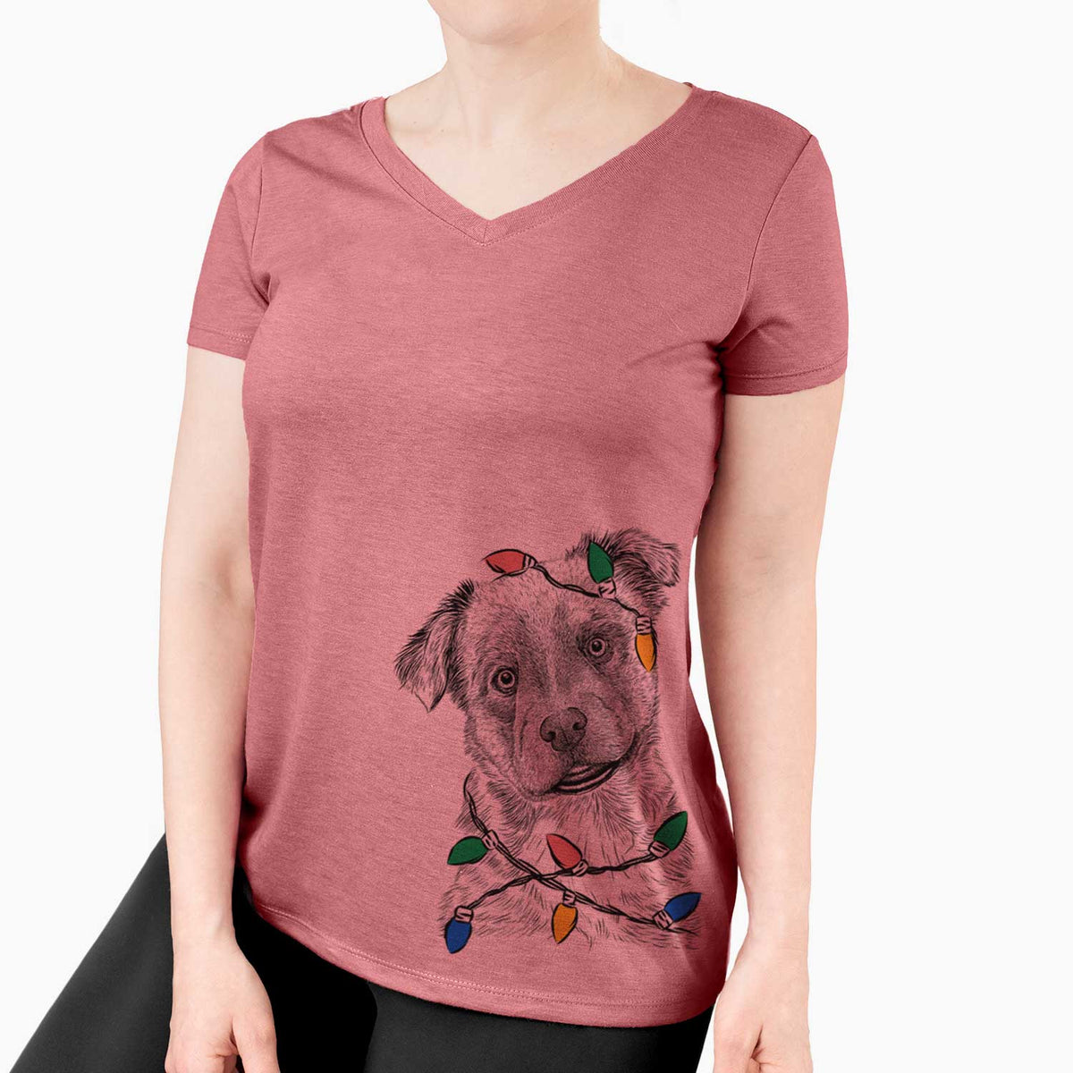 Christmas Lights Loki Bear the Australian Cattle Dog Mix - Women's V-neck Shirt