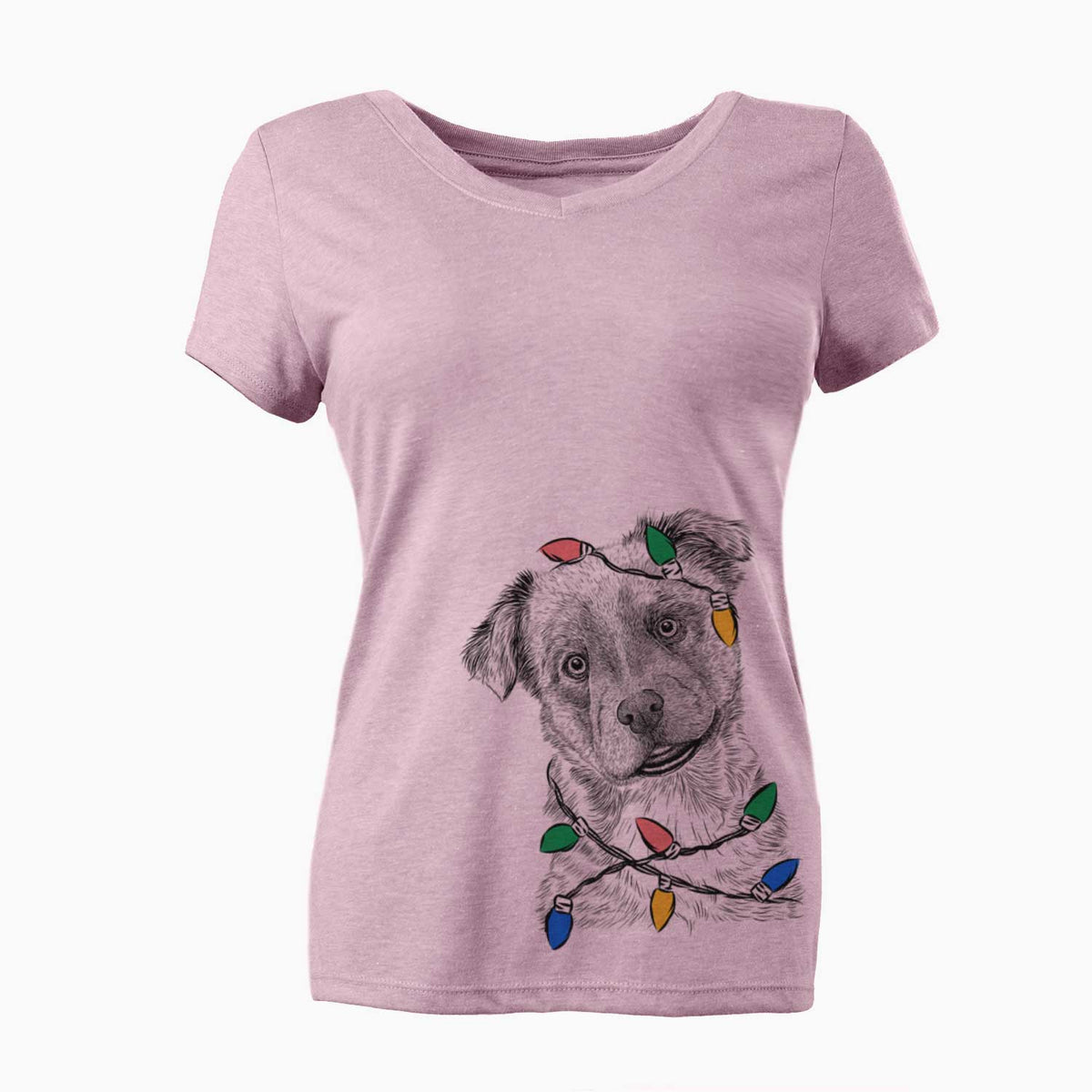 Christmas Lights Loki Bear the Australian Cattle Dog Mix - Women's V-neck Shirt