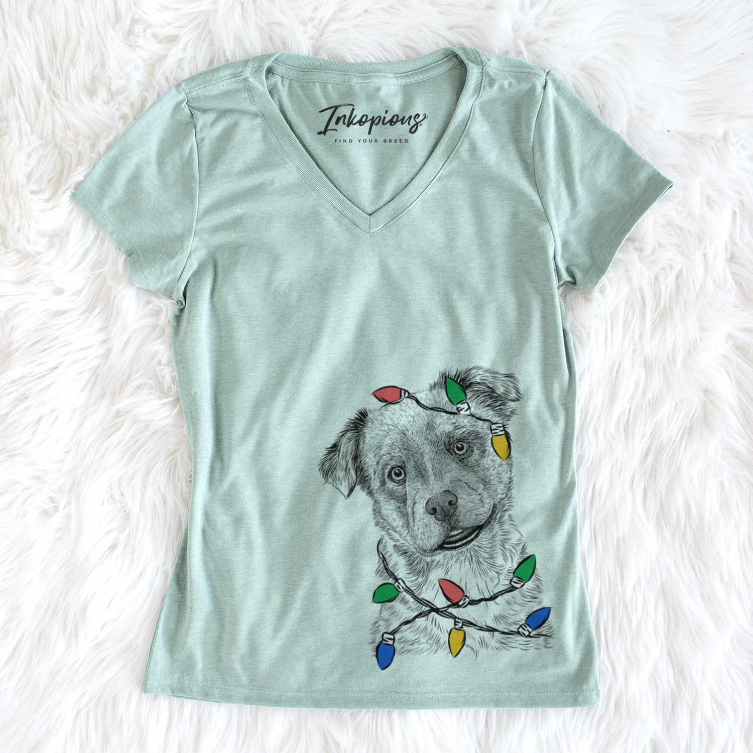 Christmas Lights Loki Bear the Australian Cattle Dog Mix - Women's V-neck Shirt