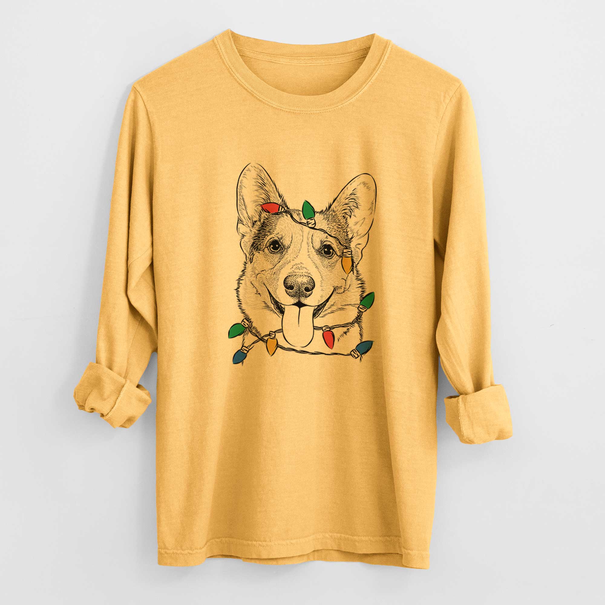 Christmas Lights Loki the Corgi - Heavyweight 100% Cotton Long Sleeve