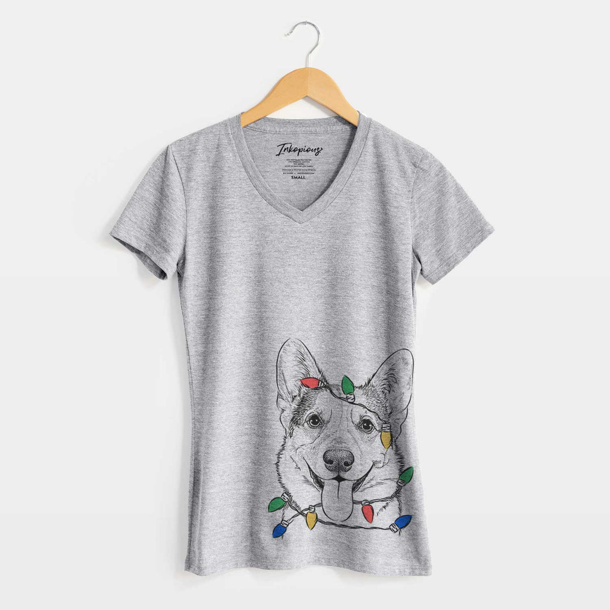 Christmas Lights Loki the Corgi - Women's V-neck Shirt