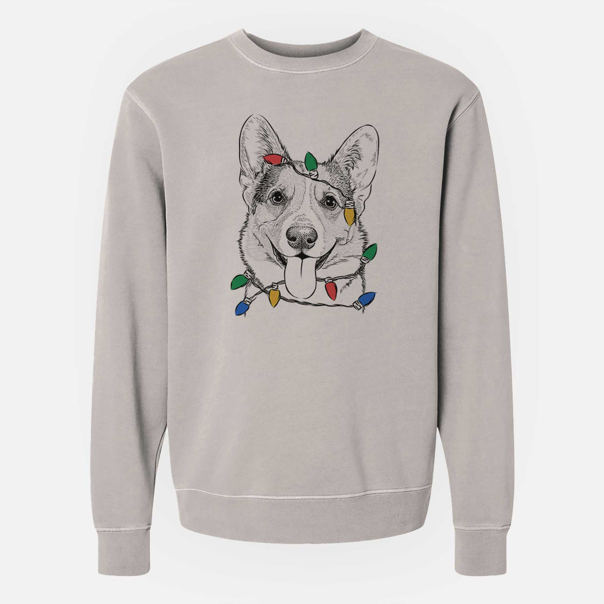 Christmas Lights Loki the Corgi - Unisex Pigment Dyed Crew Sweatshirt