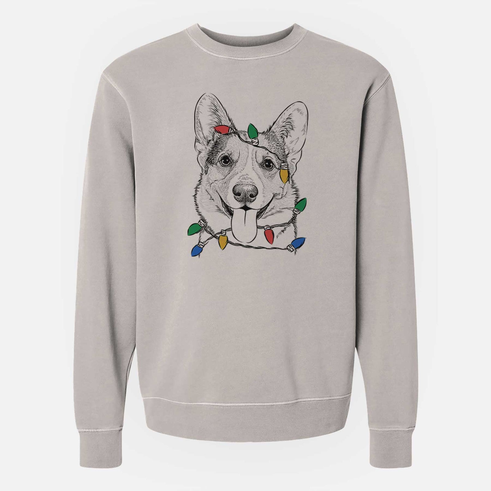 Christmas Lights Loki the Corgi - Unisex Pigment Dyed Crew Sweatshirt