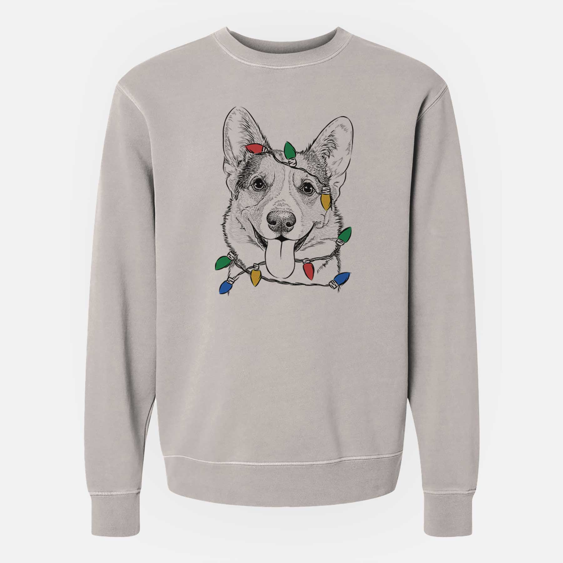 Christmas Lights Loki the Corgi - Unisex Pigment Dyed Crew Sweatshirt