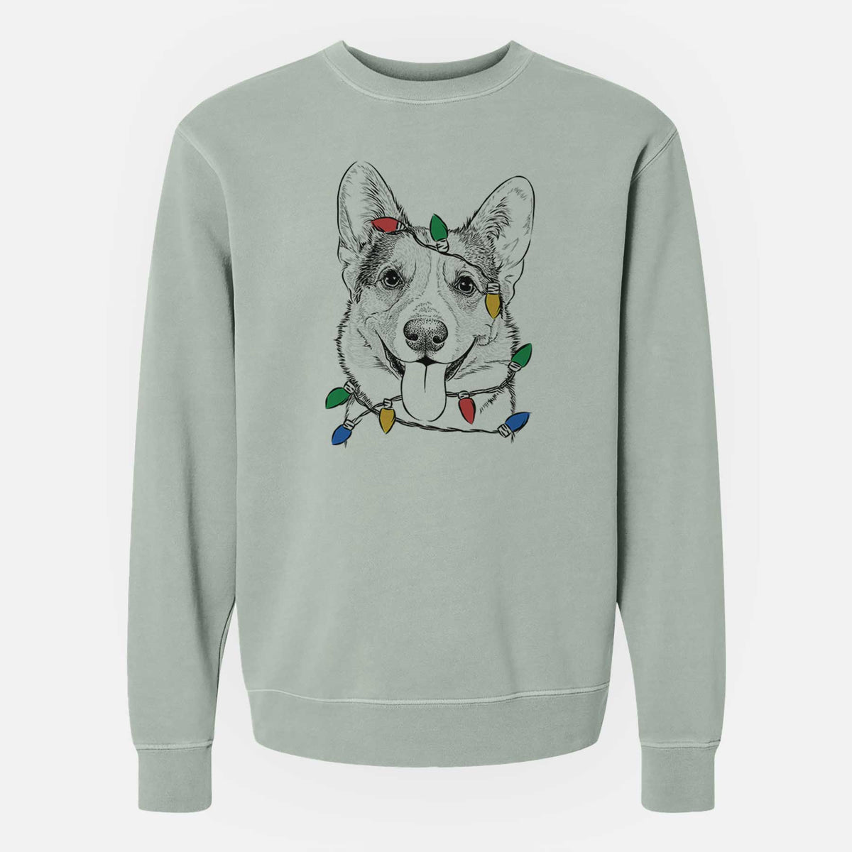 Christmas Lights Loki the Corgi - Unisex Pigment Dyed Crew Sweatshirt