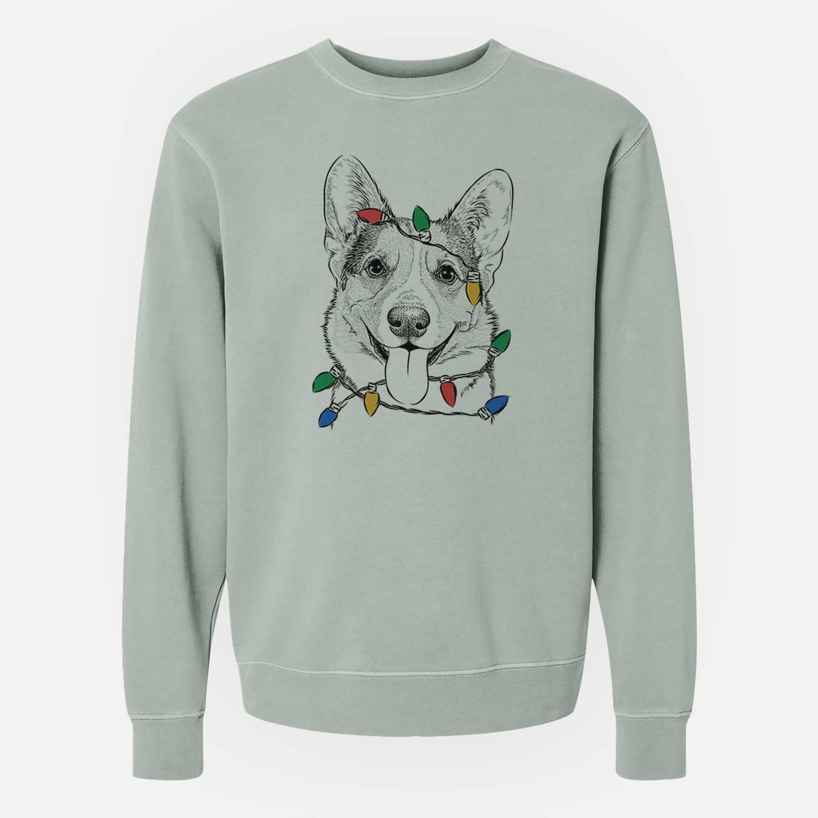 Christmas Lights Loki the Corgi - Unisex Pigment Dyed Crew Sweatshirt
