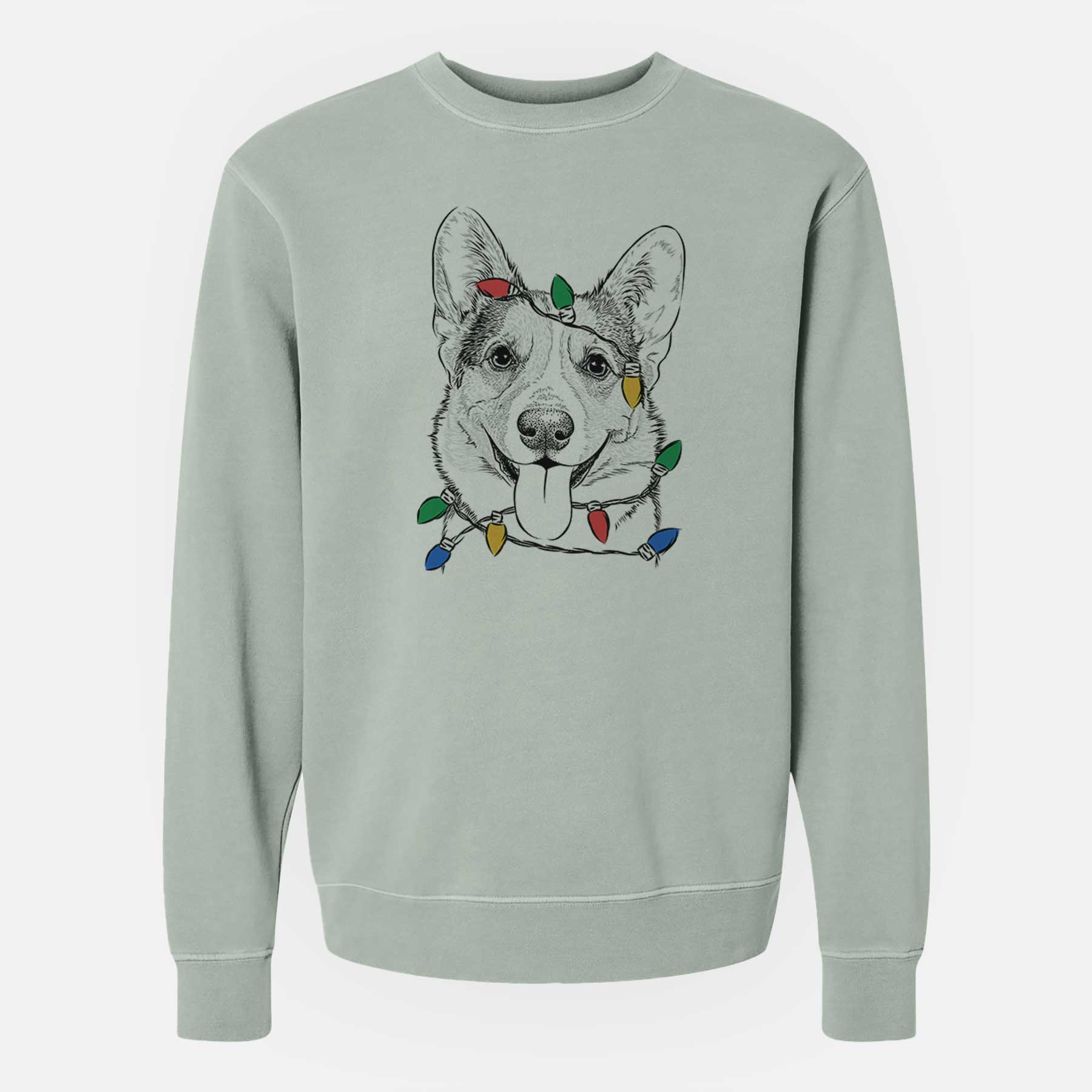 Christmas Lights Loki the Corgi - Unisex Pigment Dyed Crew Sweatshirt