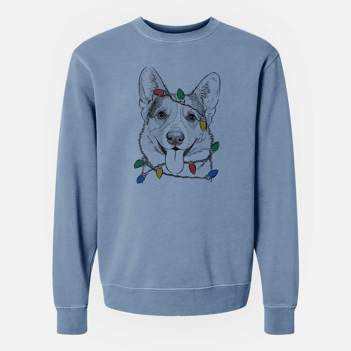 Christmas Lights Loki the Corgi - Unisex Pigment Dyed Crew Sweatshirt