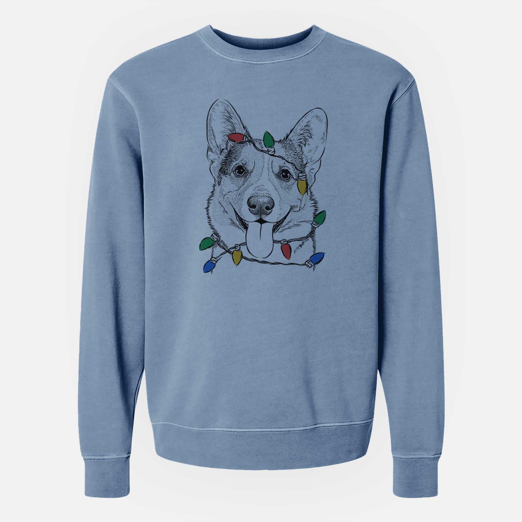 Christmas Lights Loki the Corgi - Unisex Pigment Dyed Crew Sweatshirt