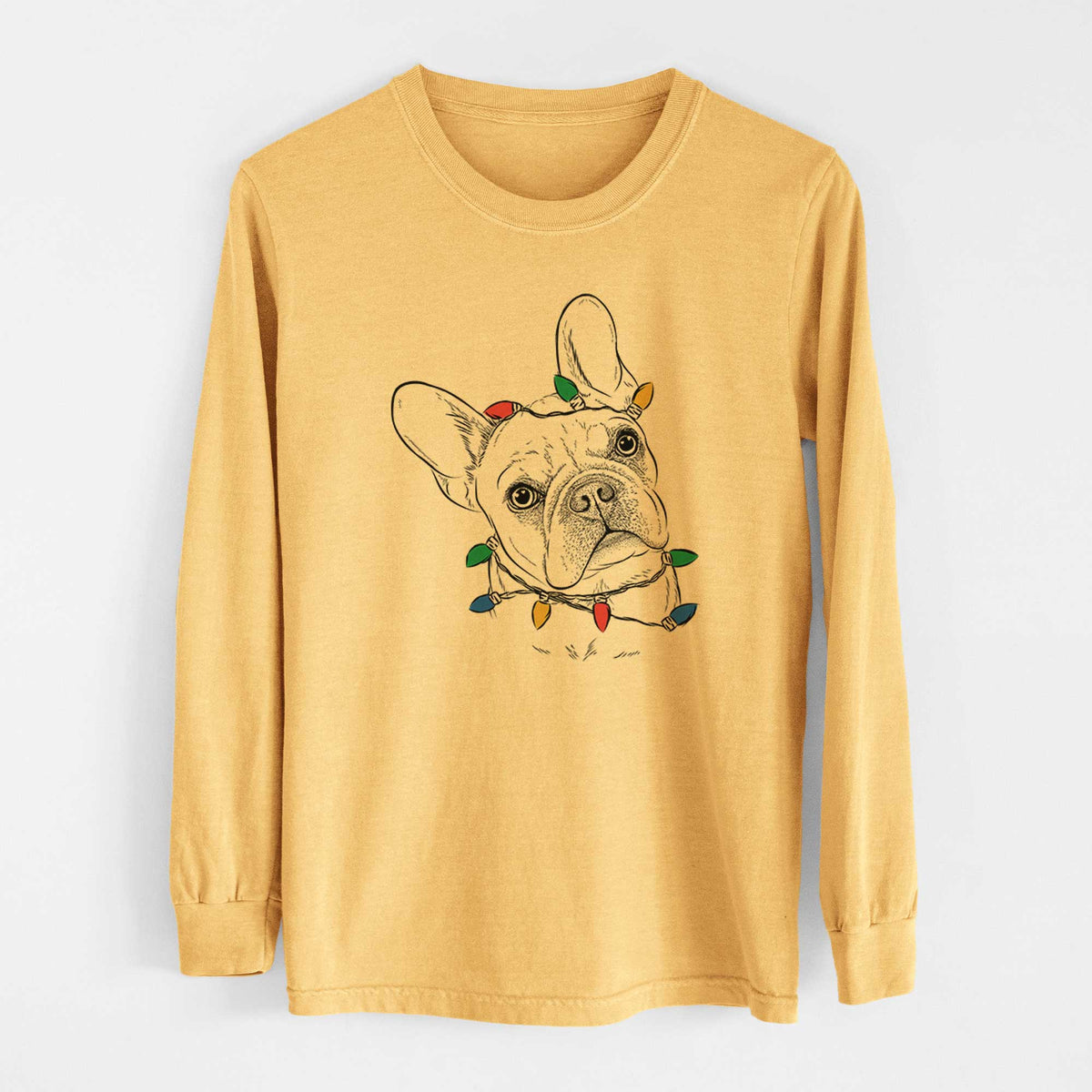 Christmas Lights Loki the French Bulldog - Heavyweight 100% Cotton Long Sleeve