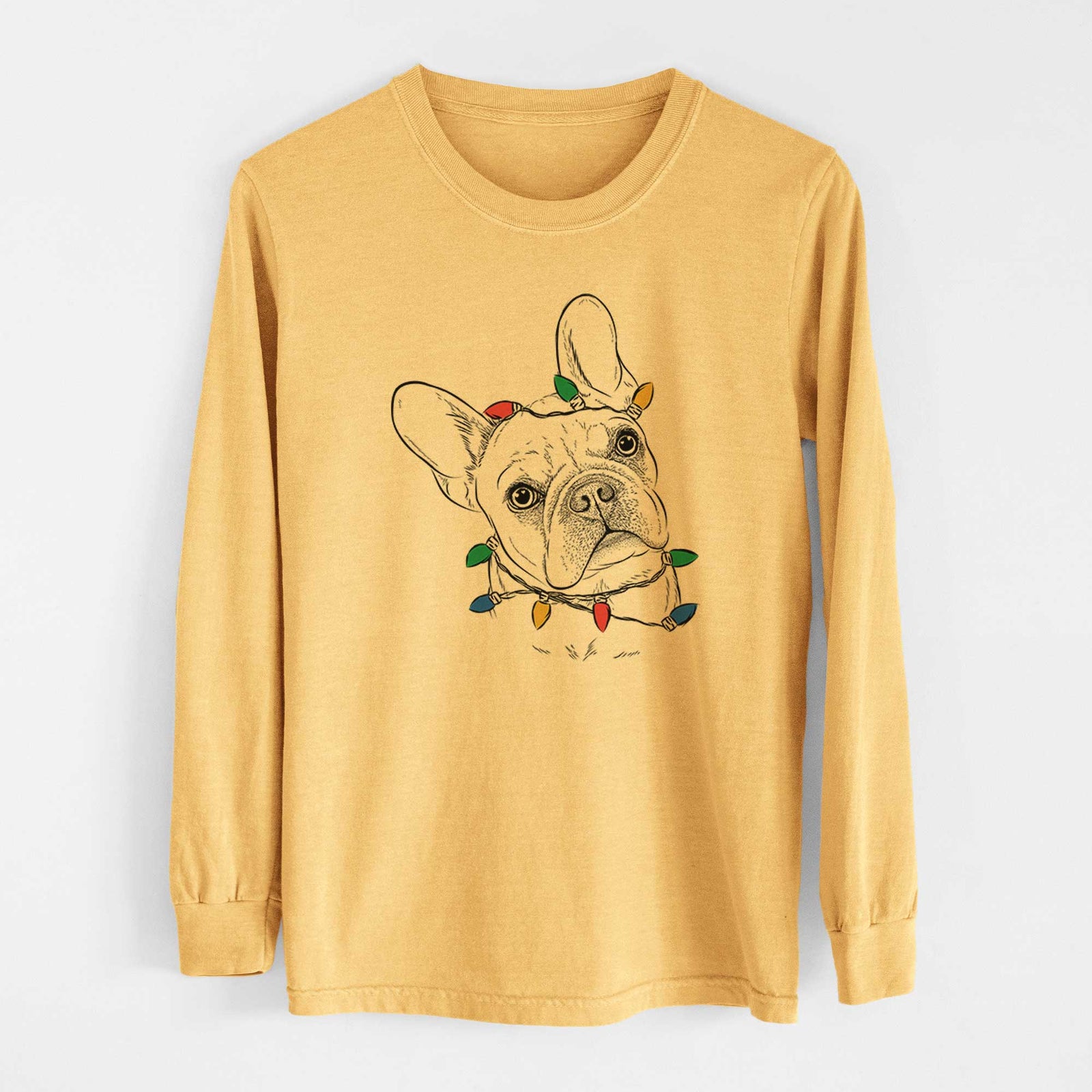 Christmas Lights Loki the French Bulldog - Heavyweight 100% Cotton Long Sleeve