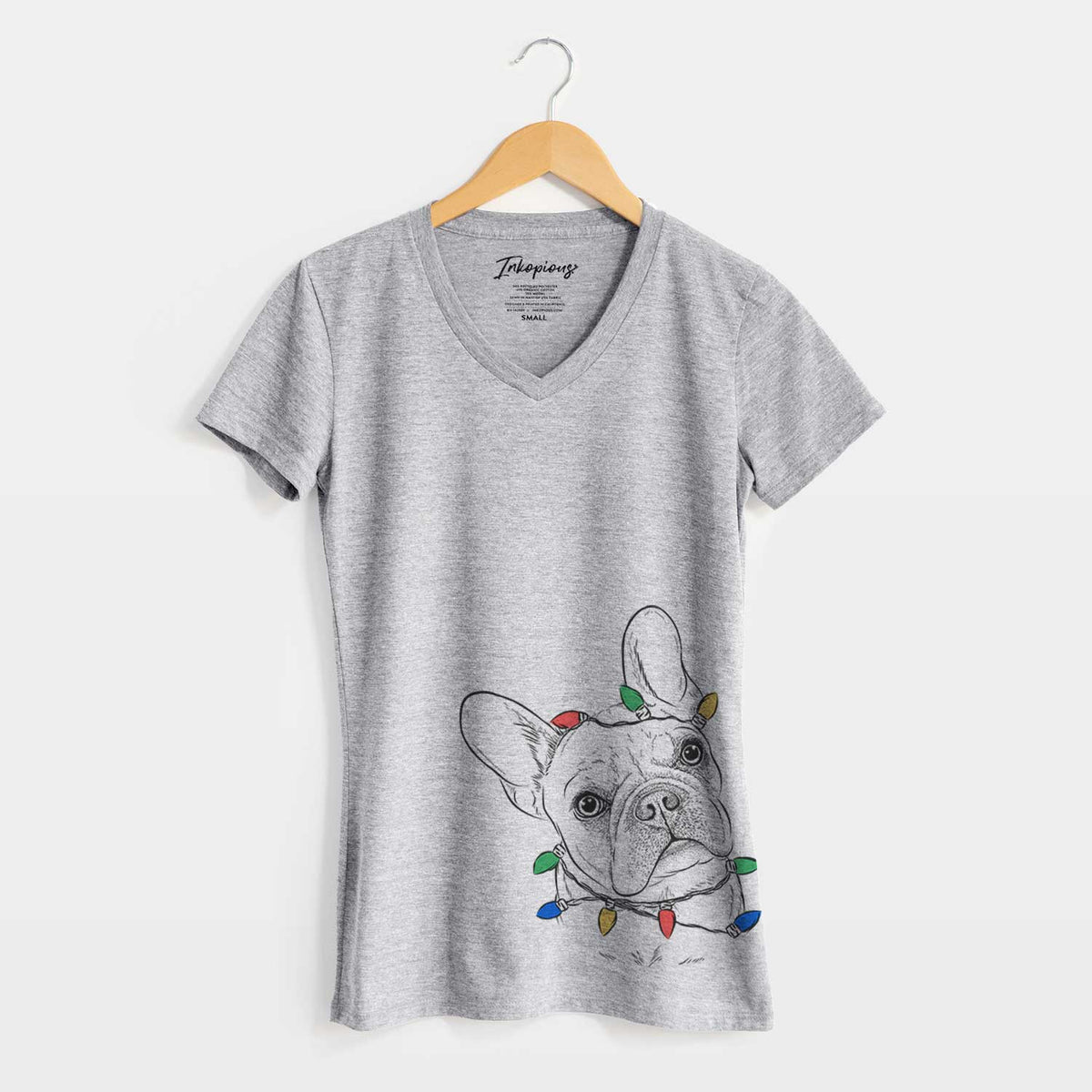 Christmas Lights Loki the French Bulldog - Women's V-neck Shirt