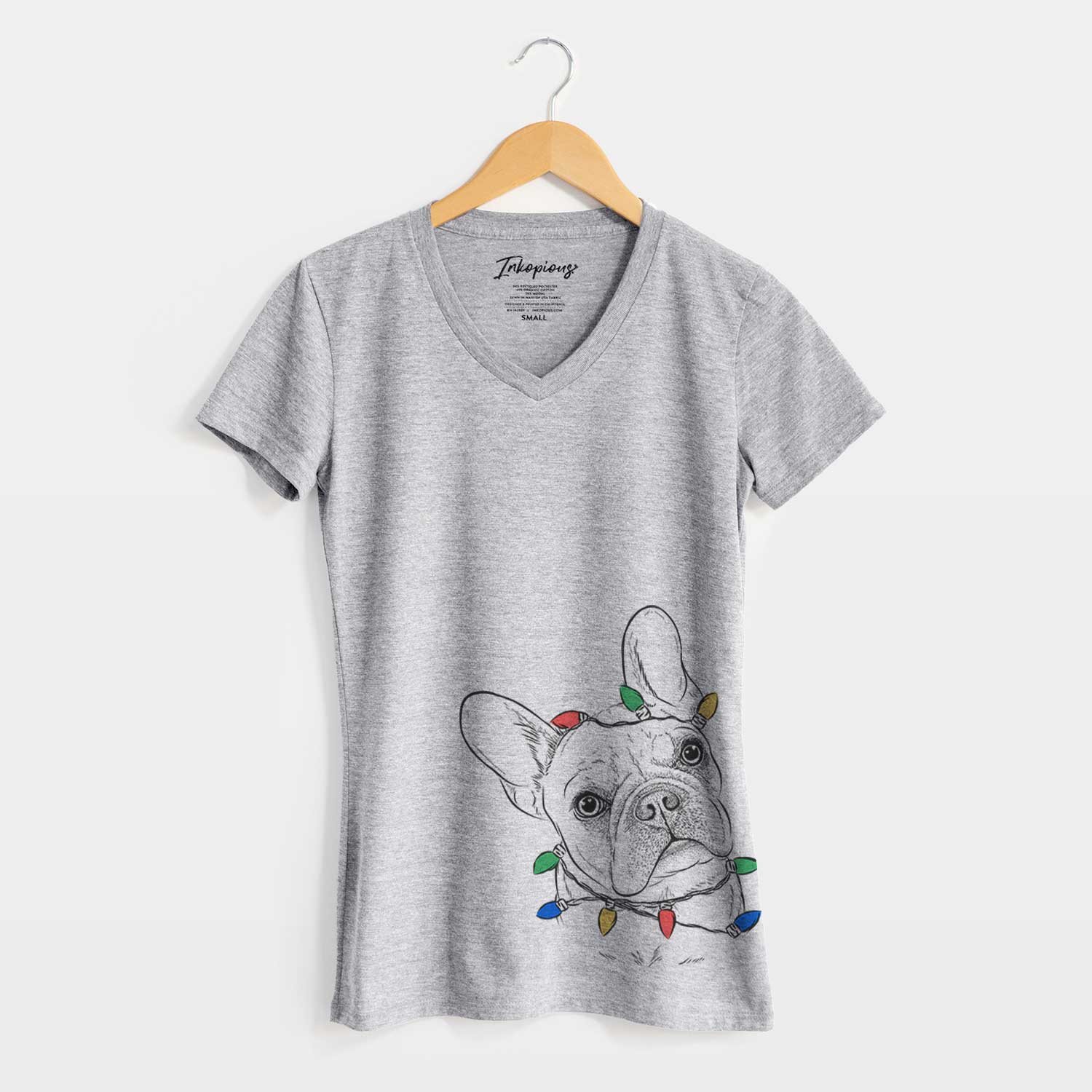 Christmas Lights Loki the French Bulldog - Women's V-neck Shirt
