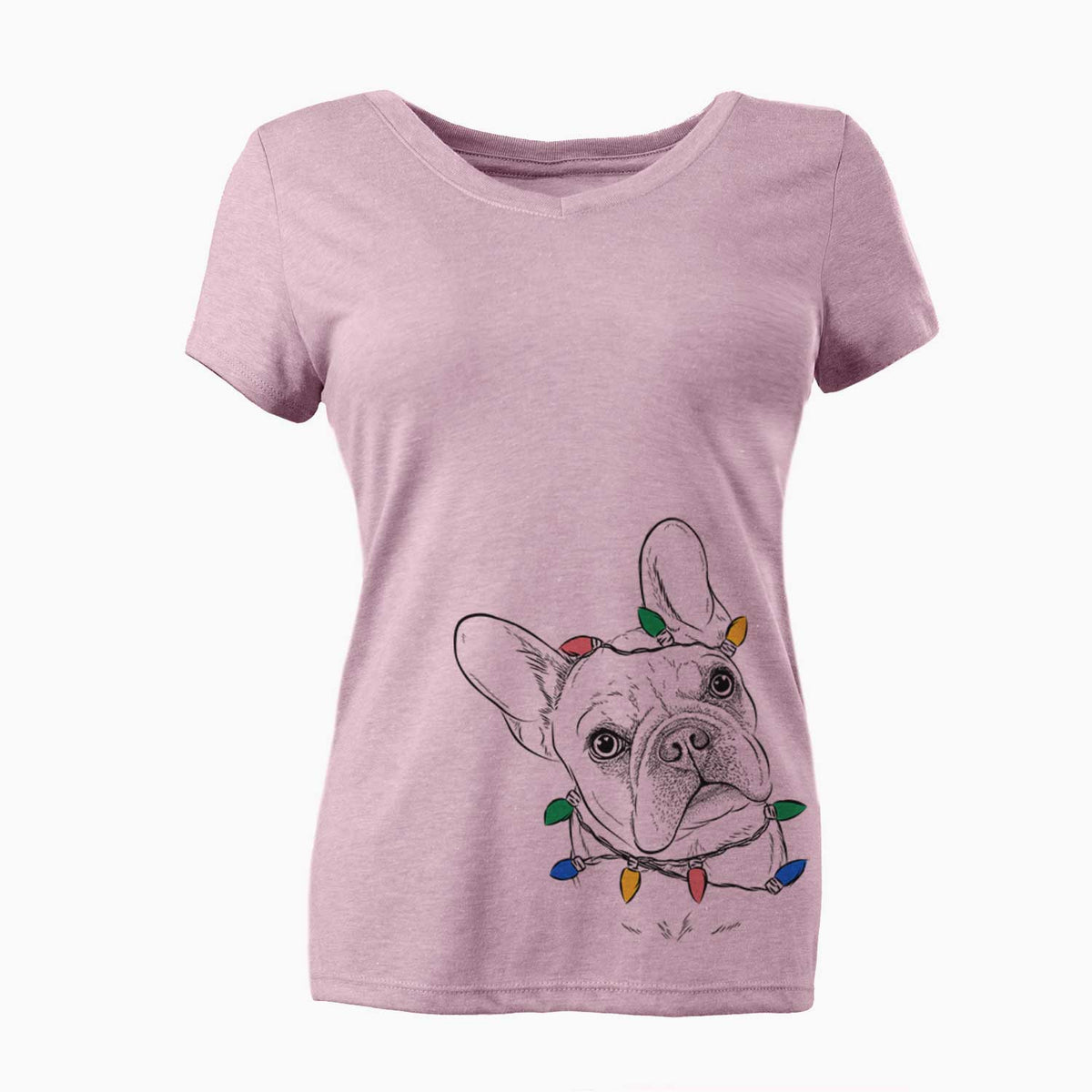 Christmas Lights Loki the French Bulldog - Women's V-neck Shirt