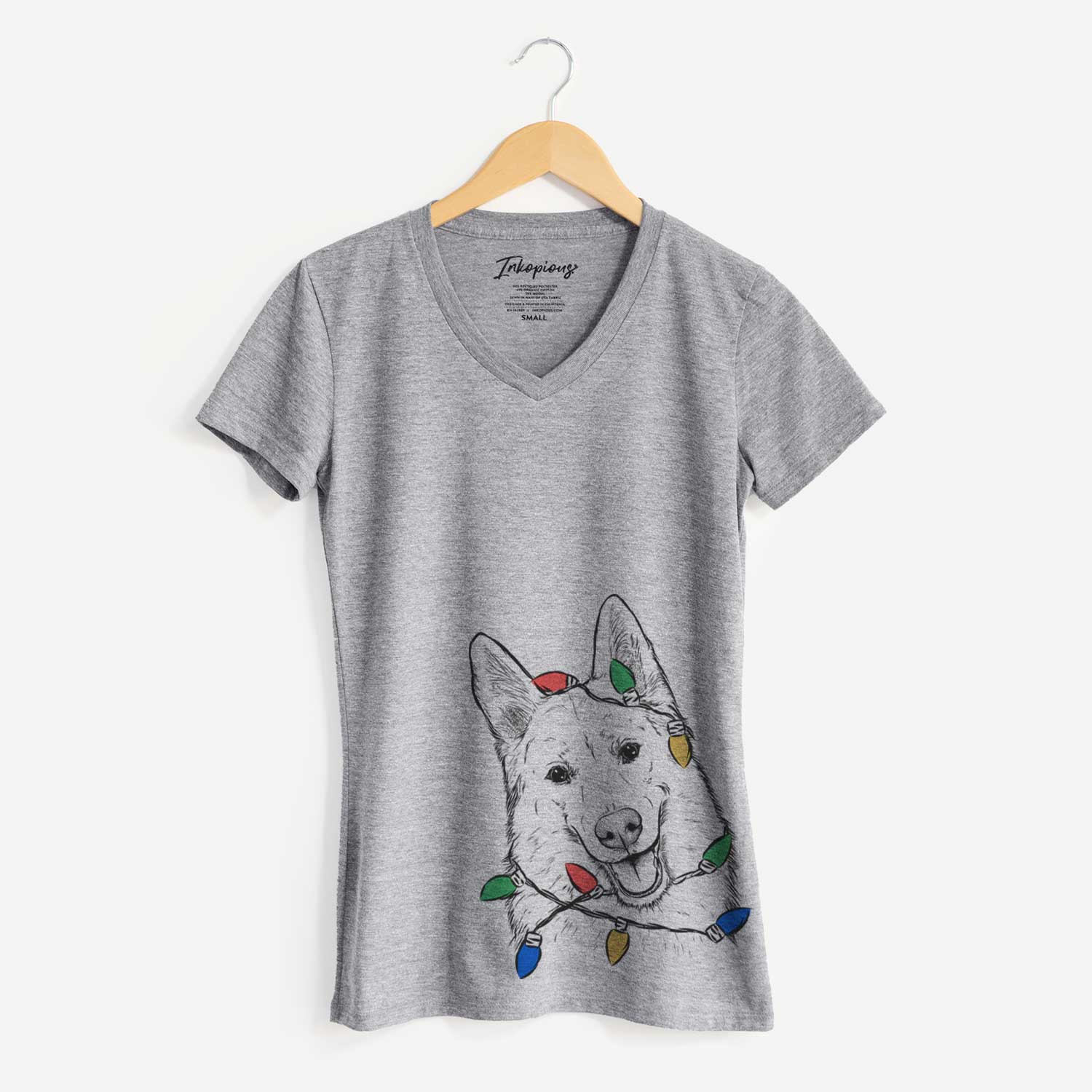 Christmas Lights Loki the Husky Shepherd Mix - Women's V-neck Shirt