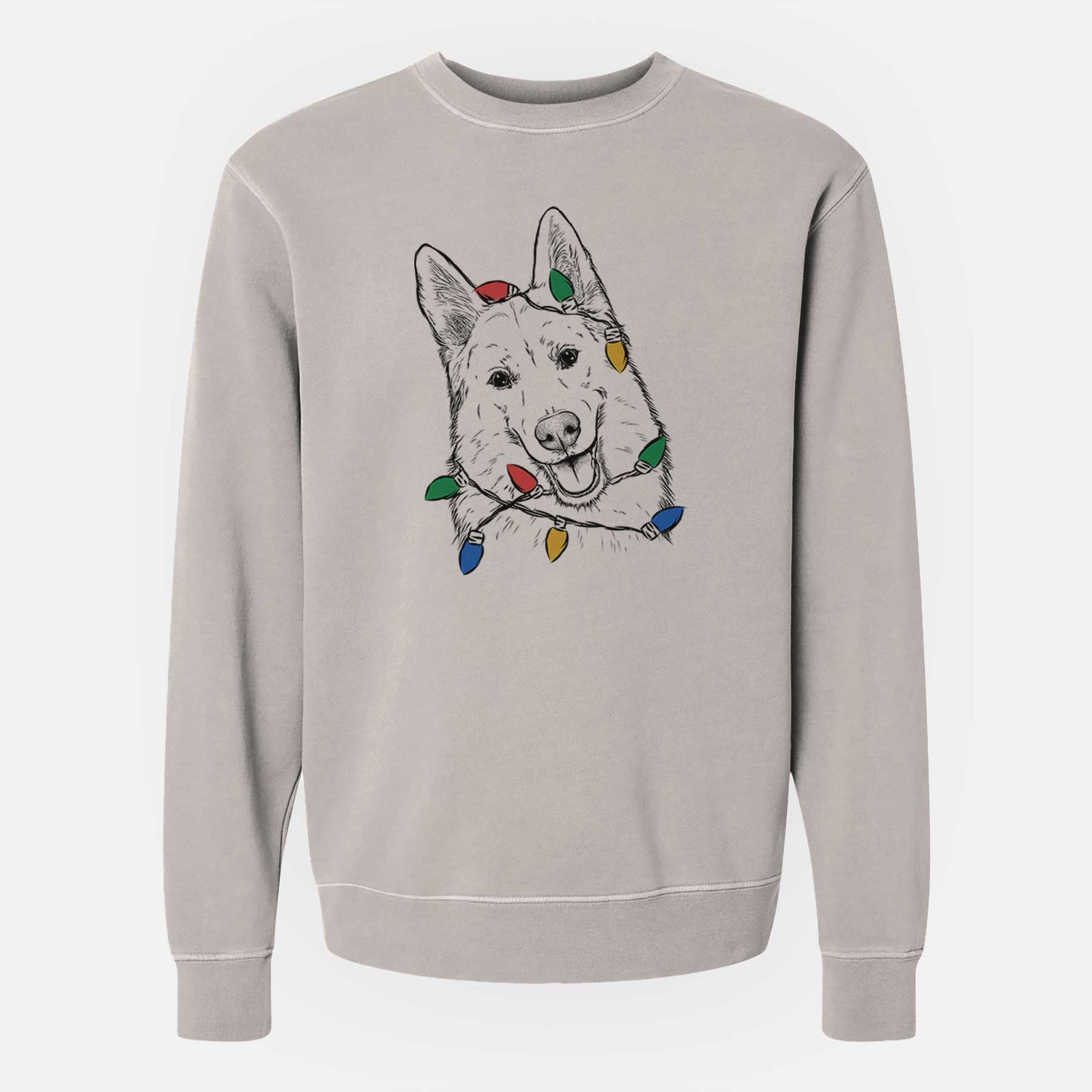 Christmas Lights Loki the Husky Shepherd Mix - Unisex Pigment Dyed Crew Sweatshirt