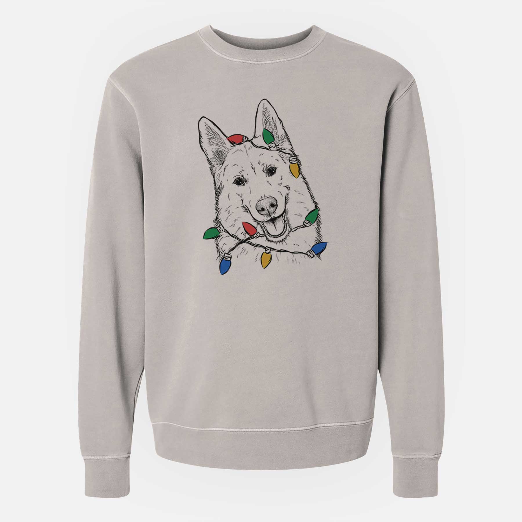 Christmas Lights Loki the Husky Shepherd Mix - Unisex Pigment Dyed Crew Sweatshirt