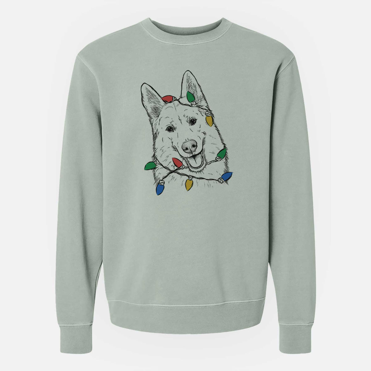 Christmas Lights Loki the Husky Shepherd Mix - Unisex Pigment Dyed Crew Sweatshirt