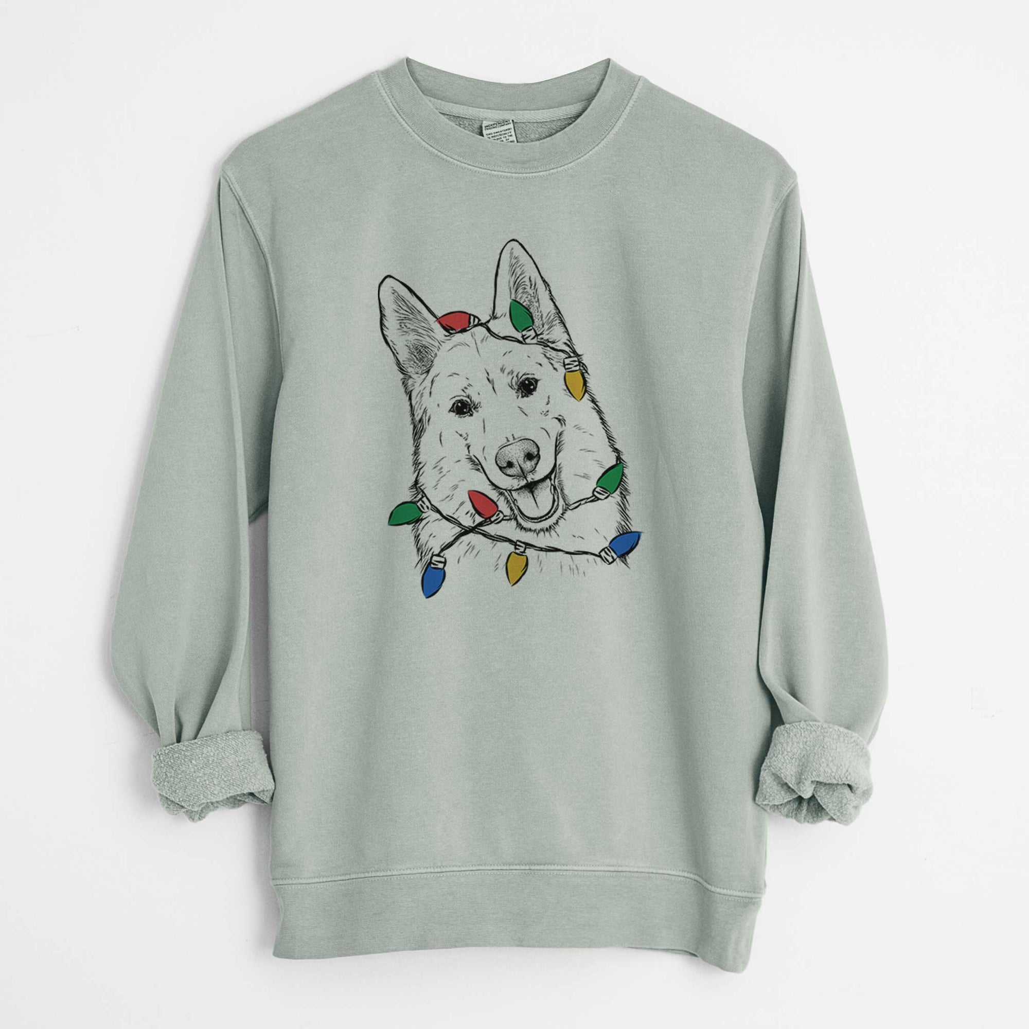 Christmas Lights Loki the Husky Shepherd Mix - Unisex Pigment Dyed Crew Sweatshirt