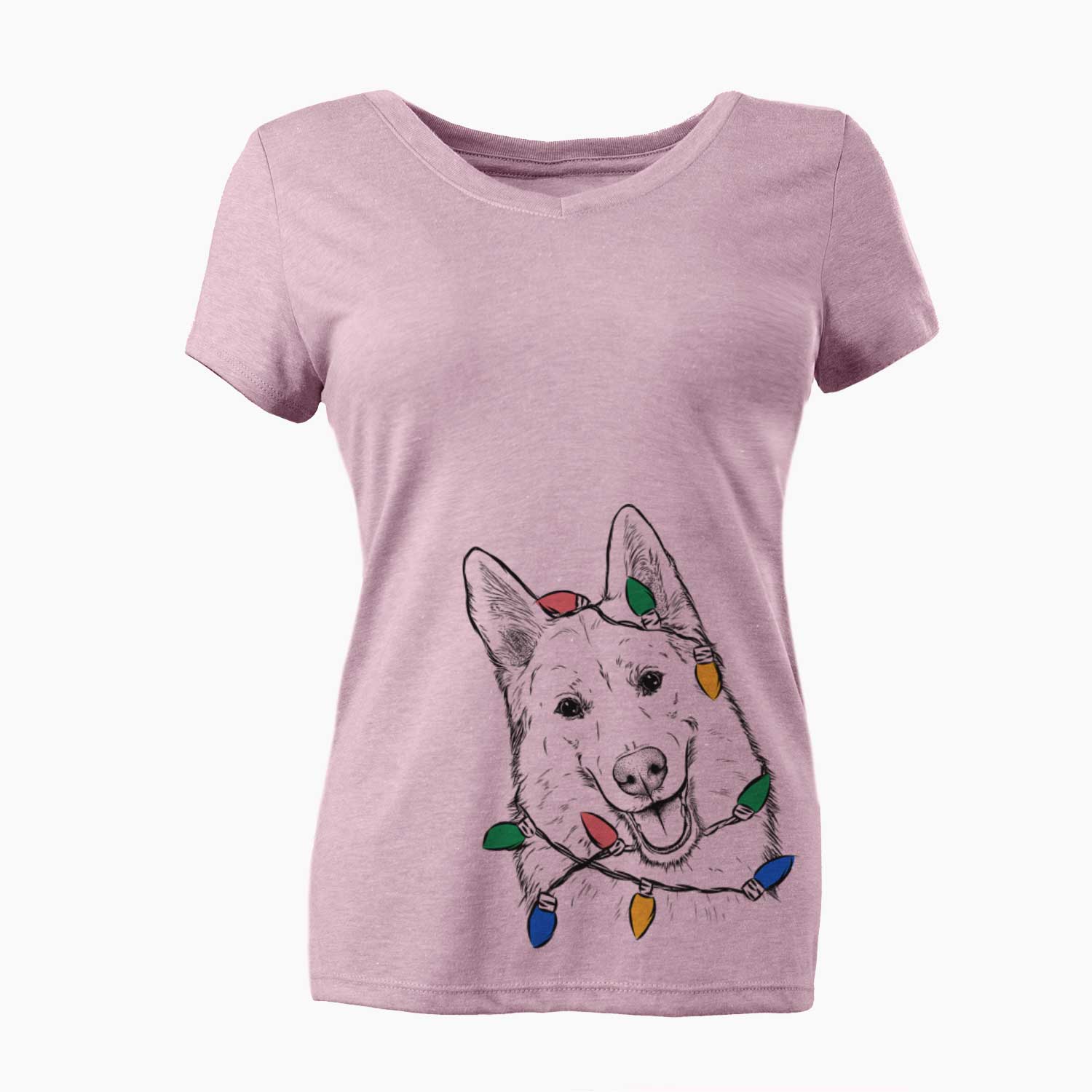 Christmas Lights Loki the Husky Shepherd Mix - Women's V-neck Shirt