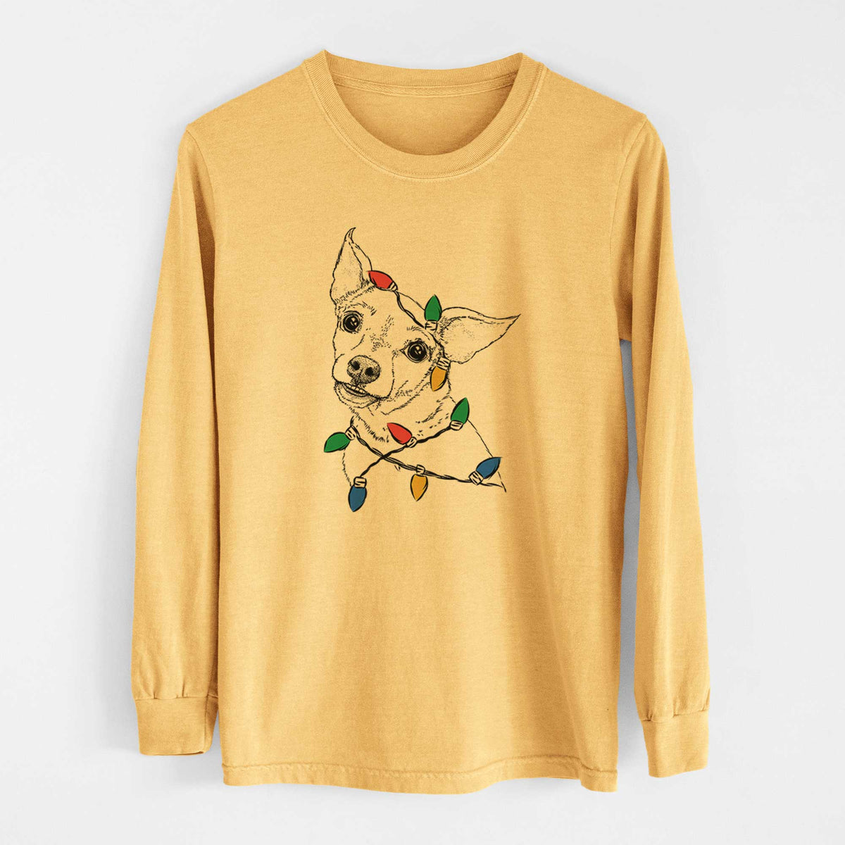 Christmas Lights Lola the Chiweenie - Heavyweight 100% Cotton Long Sleeve