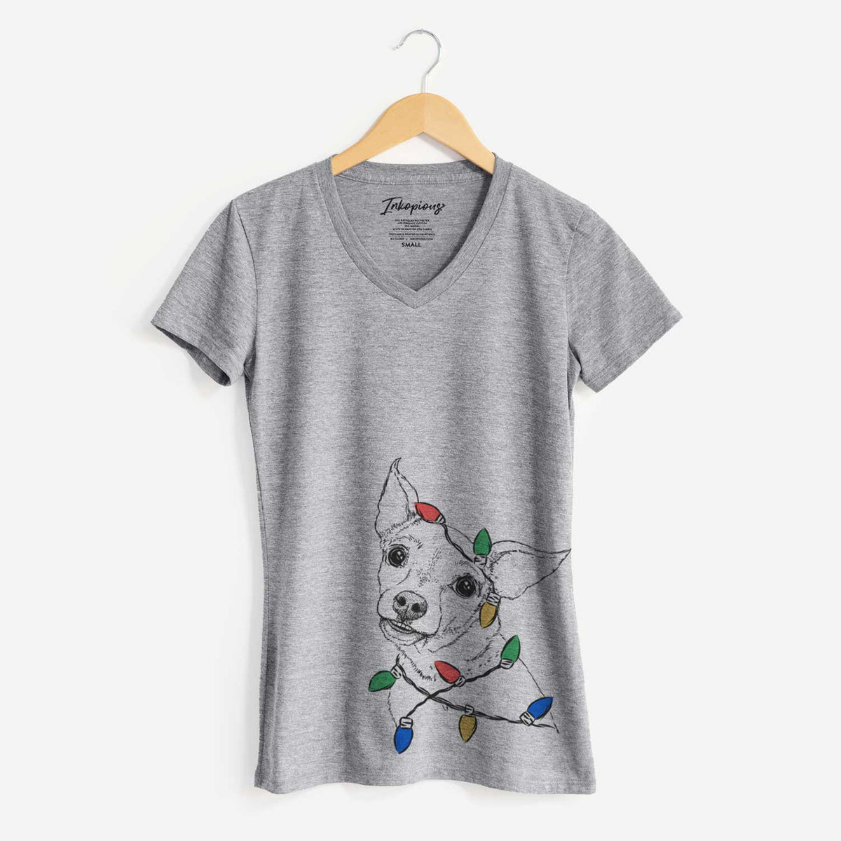 Christmas Lights Lola the Chiweenie - Women's V-neck Shirt