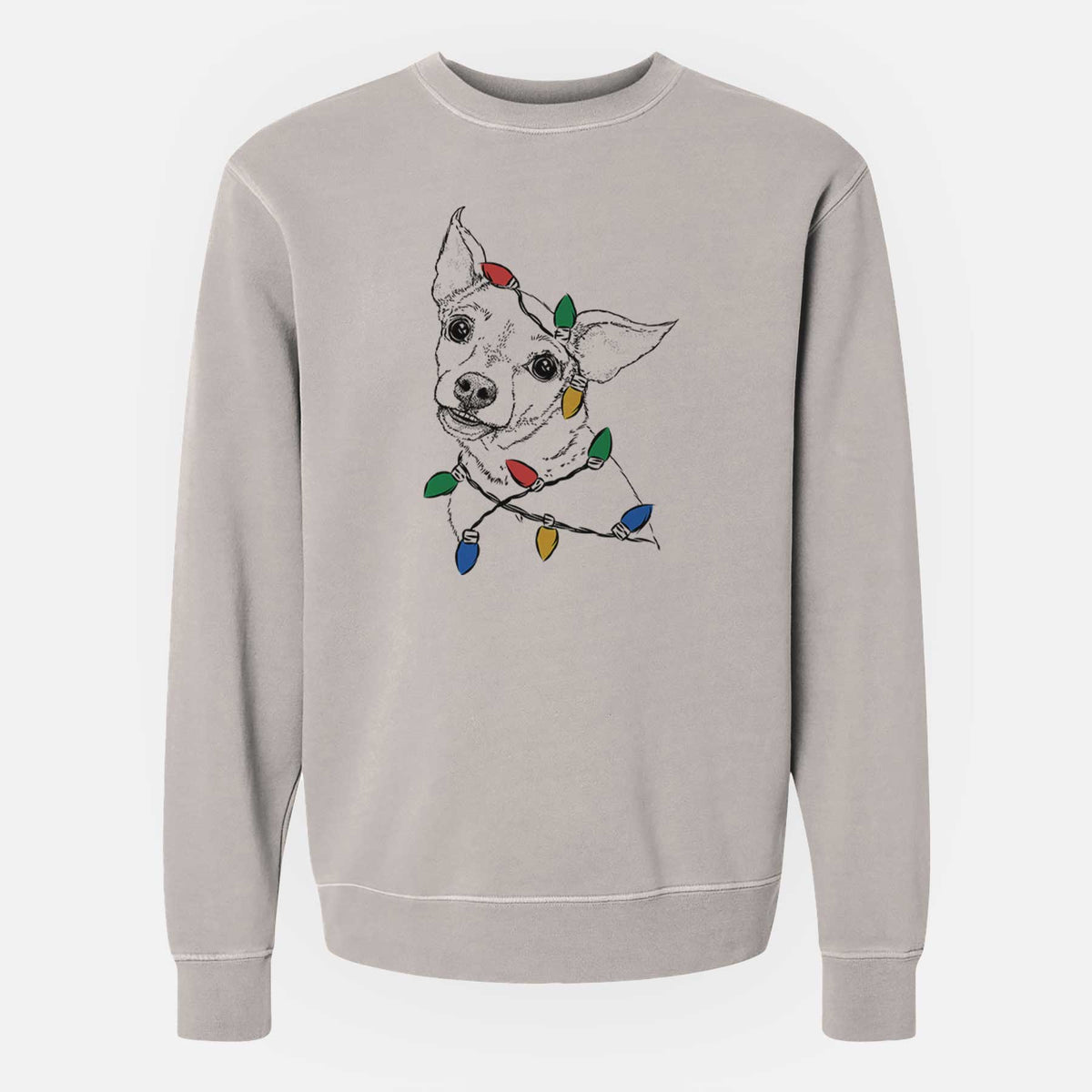 Christmas Lights Lola the Chiweenie - Unisex Pigment Dyed Crew Sweatshirt