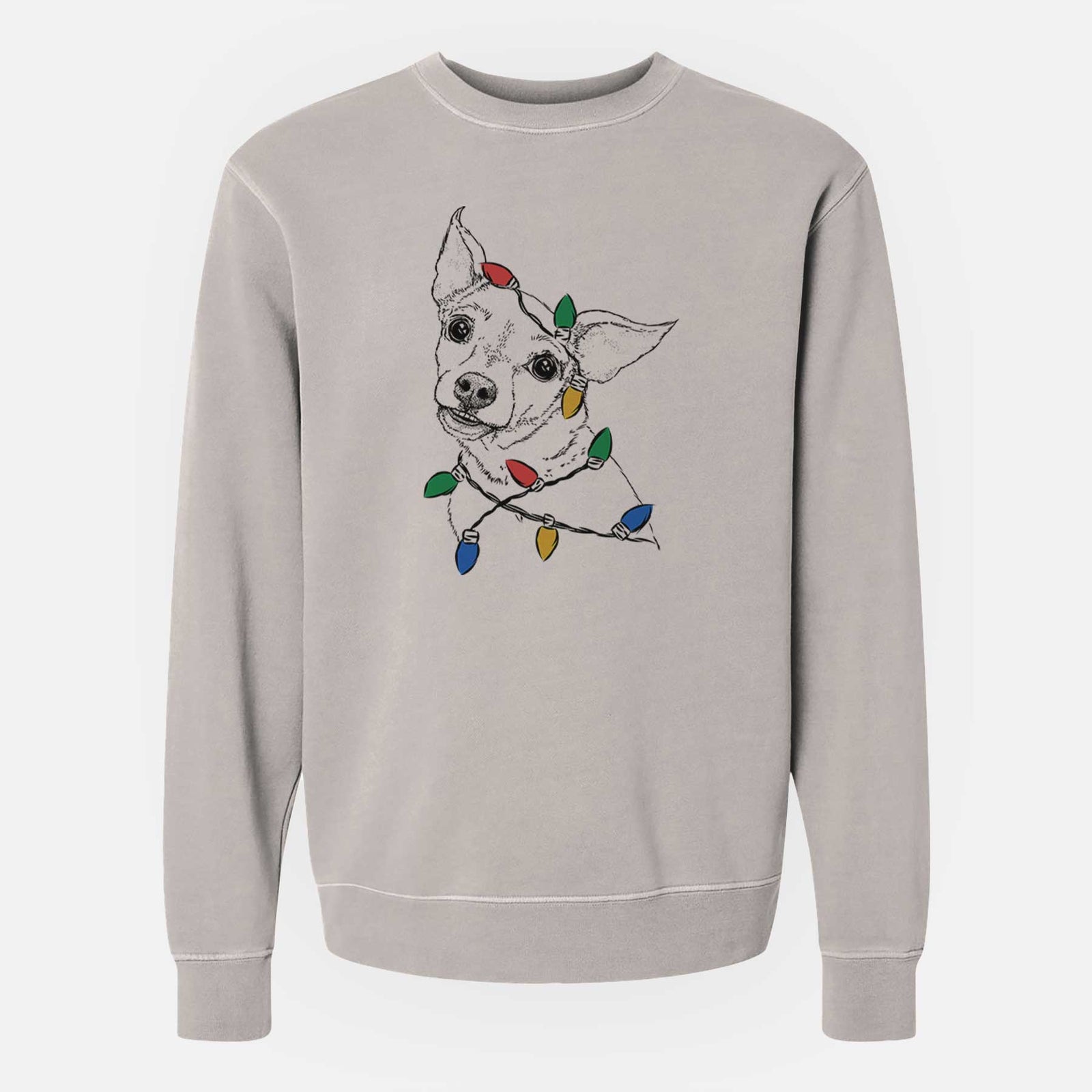 Christmas Lights Lola the Chiweenie - Unisex Pigment Dyed Crew Sweatshirt