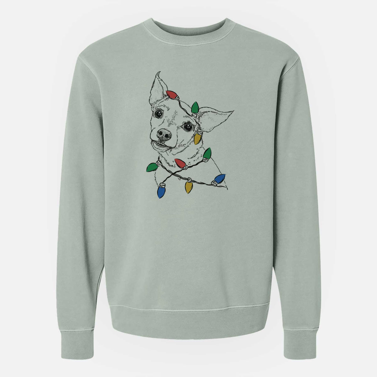 Christmas Lights Lola the Chiweenie - Unisex Pigment Dyed Crew Sweatshirt