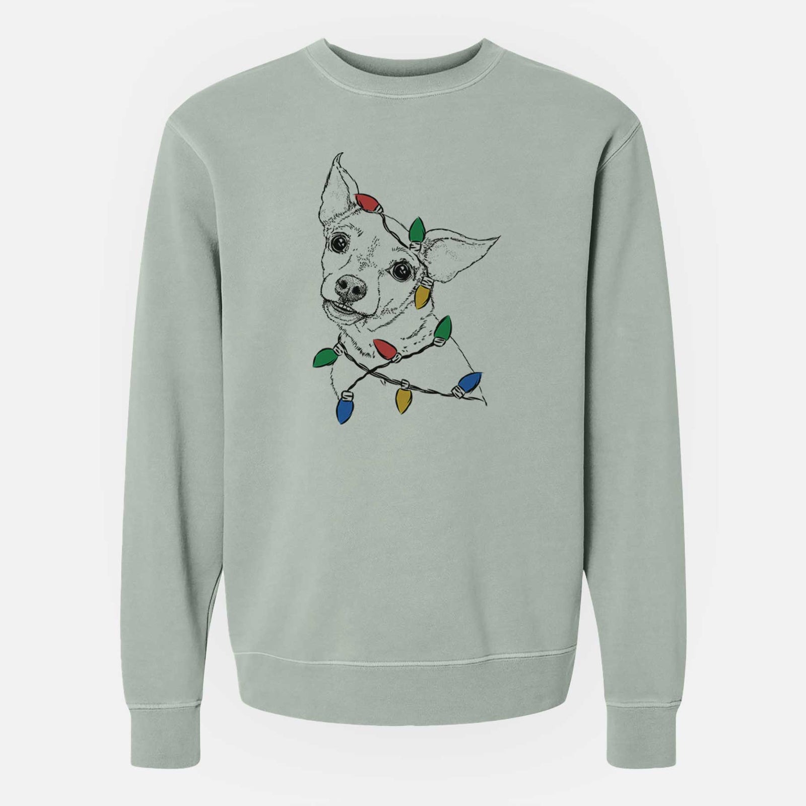 Christmas Lights Lola the Chiweenie - Unisex Pigment Dyed Crew Sweatshirt