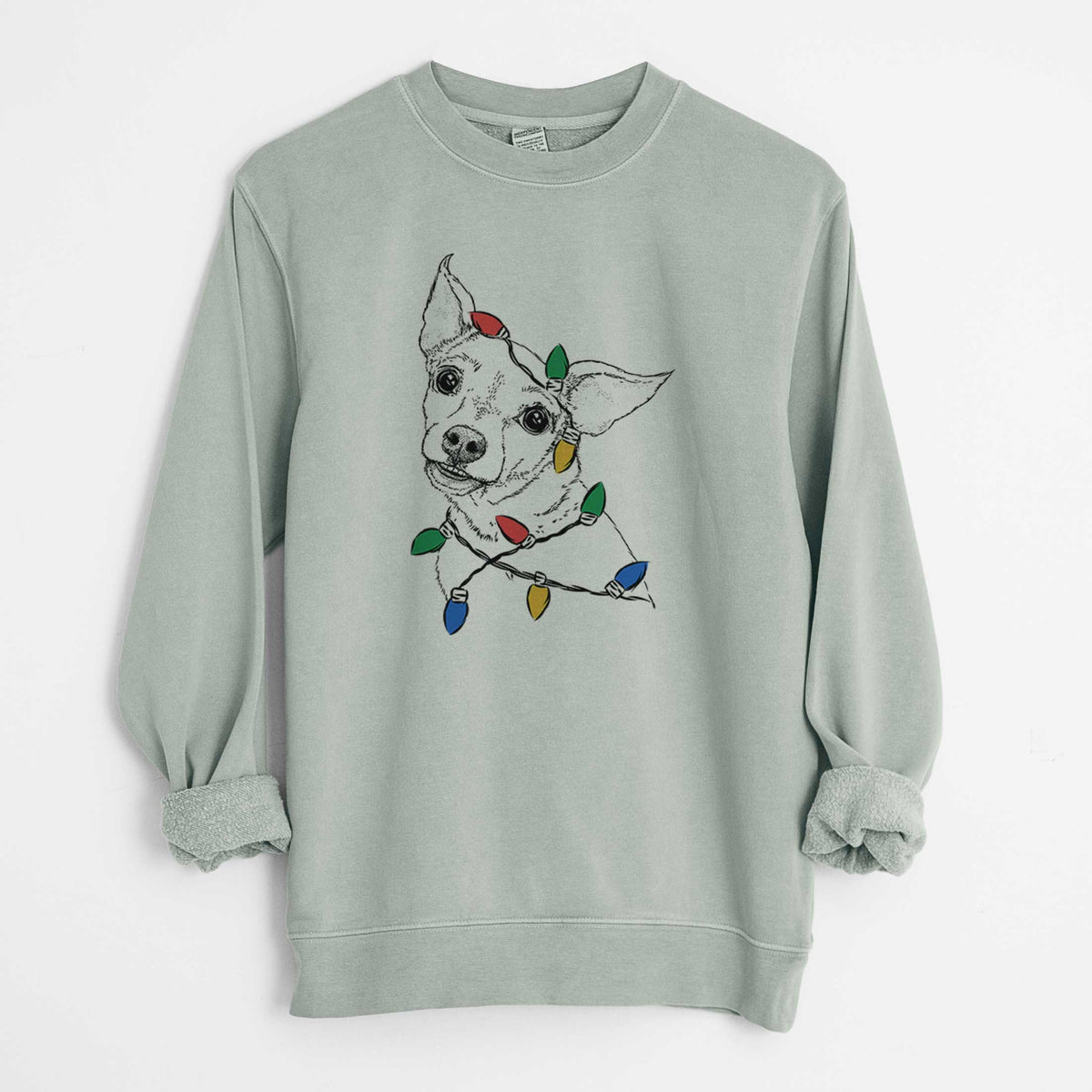 Christmas Lights Lola the Chiweenie - Unisex Pigment Dyed Crew Sweatshirt