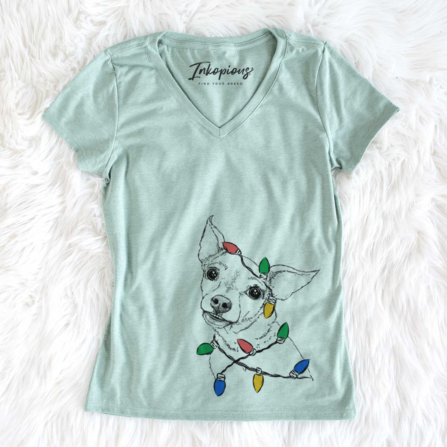 Christmas Lights Lola the Chiweenie - Women's V-neck Shirt