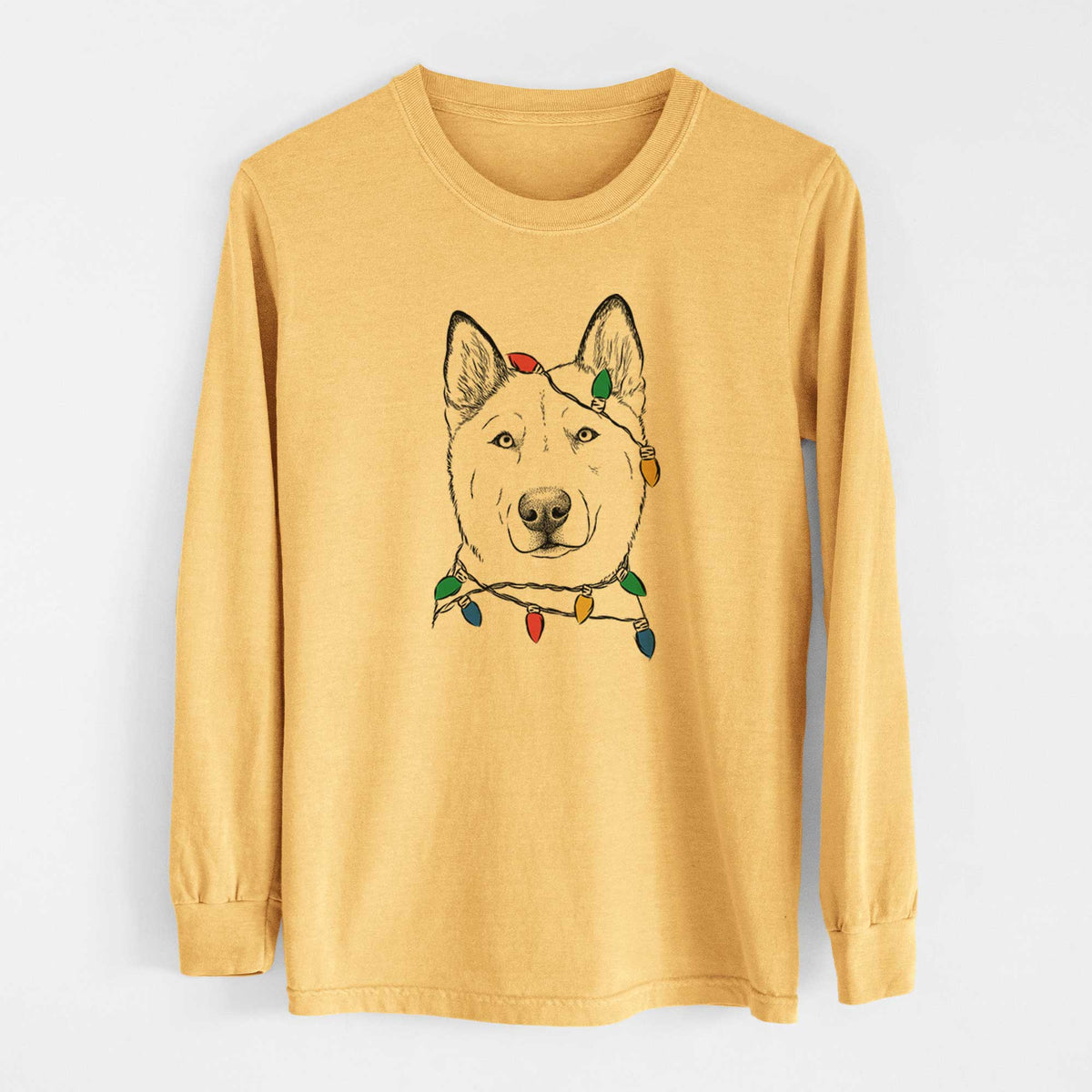 Christmas Lights London the Siberian Husky - Heavyweight 100% Cotton Long Sleeve