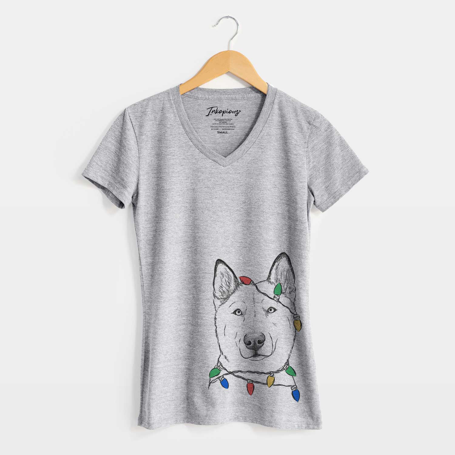 Christmas Lights London the Siberian Husky - Women's V-neck Shirt