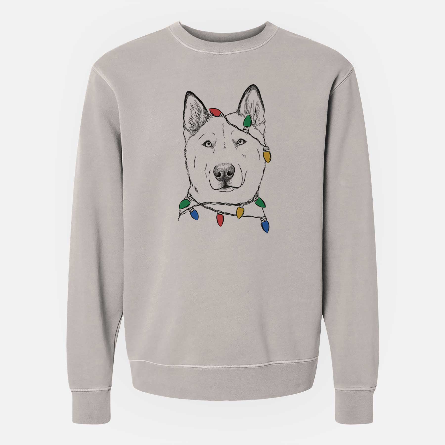 Christmas Lights London the Siberian Husky - Unisex Pigment Dyed Crew Sweatshirt