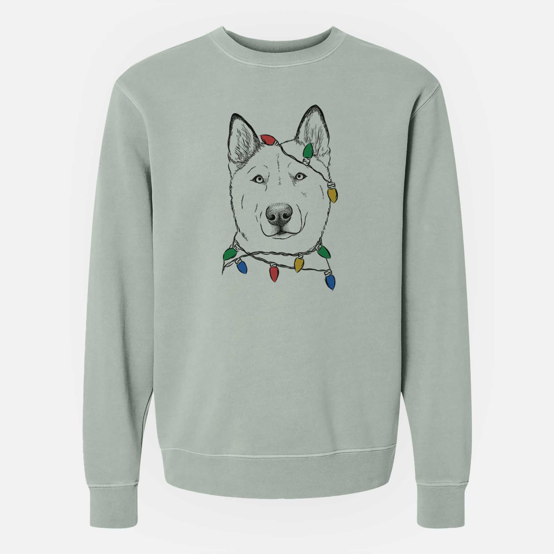 Christmas Lights London the Siberian Husky - Unisex Pigment Dyed Crew Sweatshirt