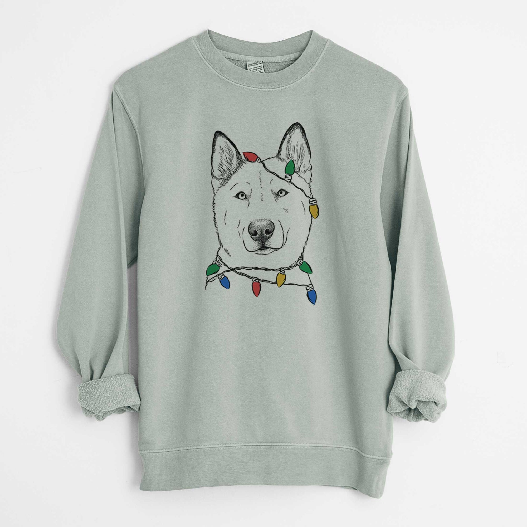 Christmas Lights London the Siberian Husky - Unisex Pigment Dyed Crew Sweatshirt