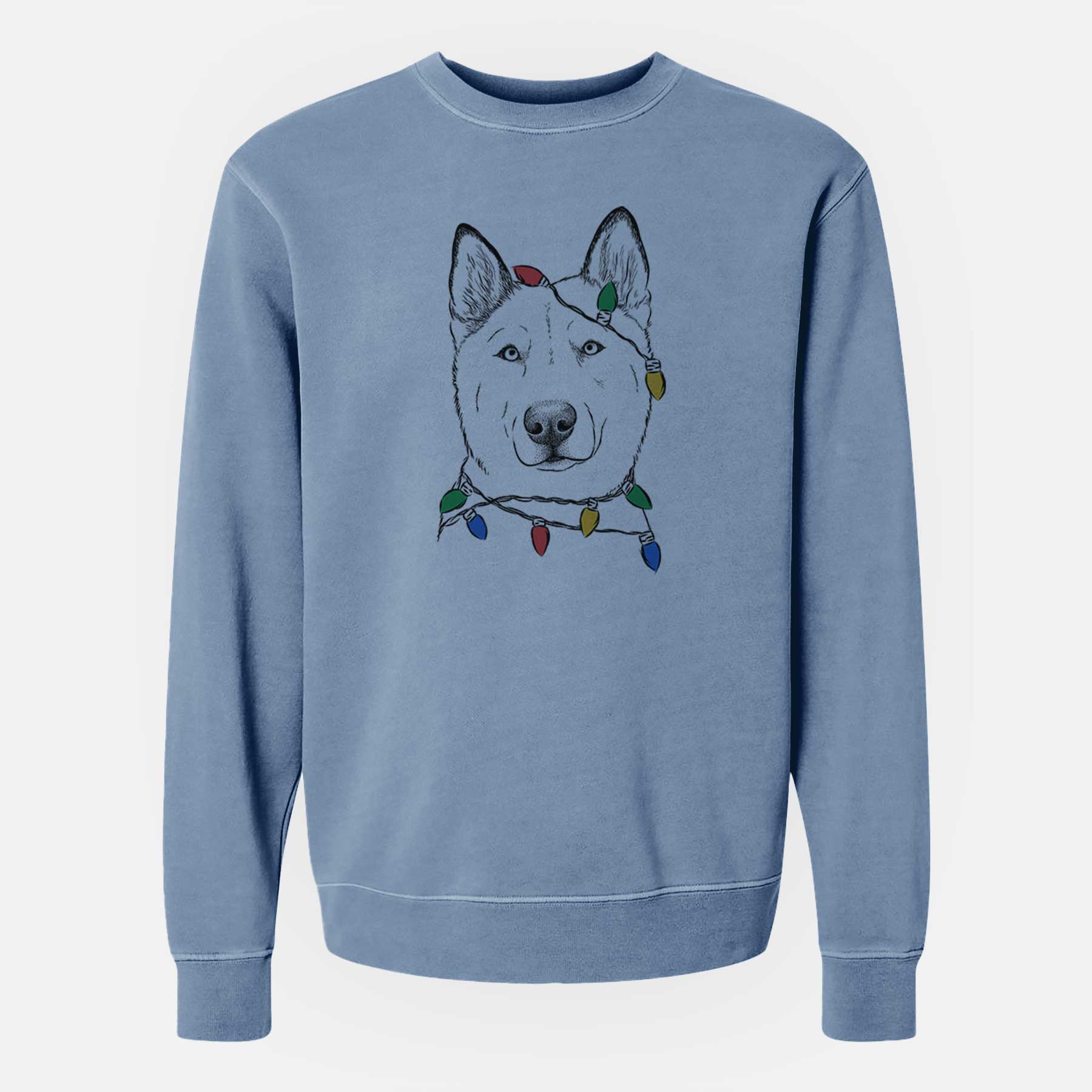 Christmas Lights London the Siberian Husky - Unisex Pigment Dyed Crew Sweatshirt