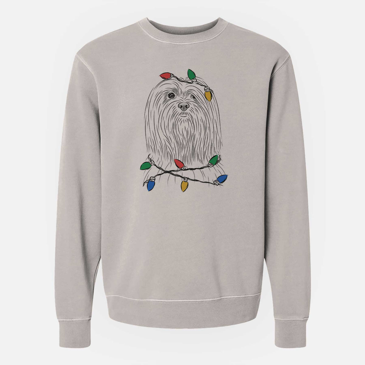 Christmas Lights Lorenzo the Lhasa Apso - Unisex Pigment Dyed Crew Sweatshirt