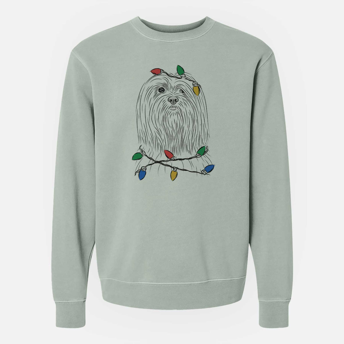Christmas Lights Lorenzo the Lhasa Apso - Unisex Pigment Dyed Crew Sweatshirt
