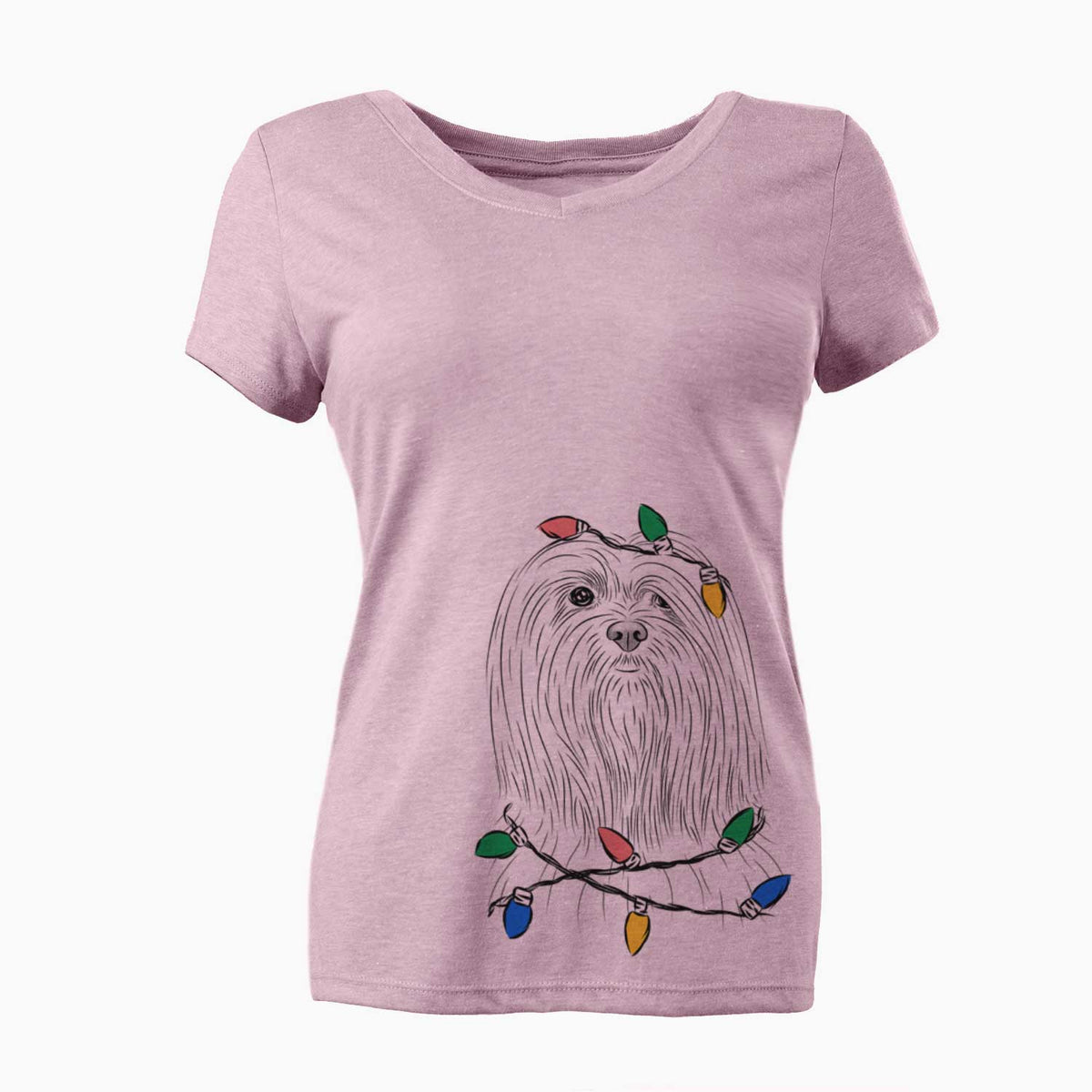 Christmas Lights Lorenzo the Lhasa Apso - Women's V-neck Shirt