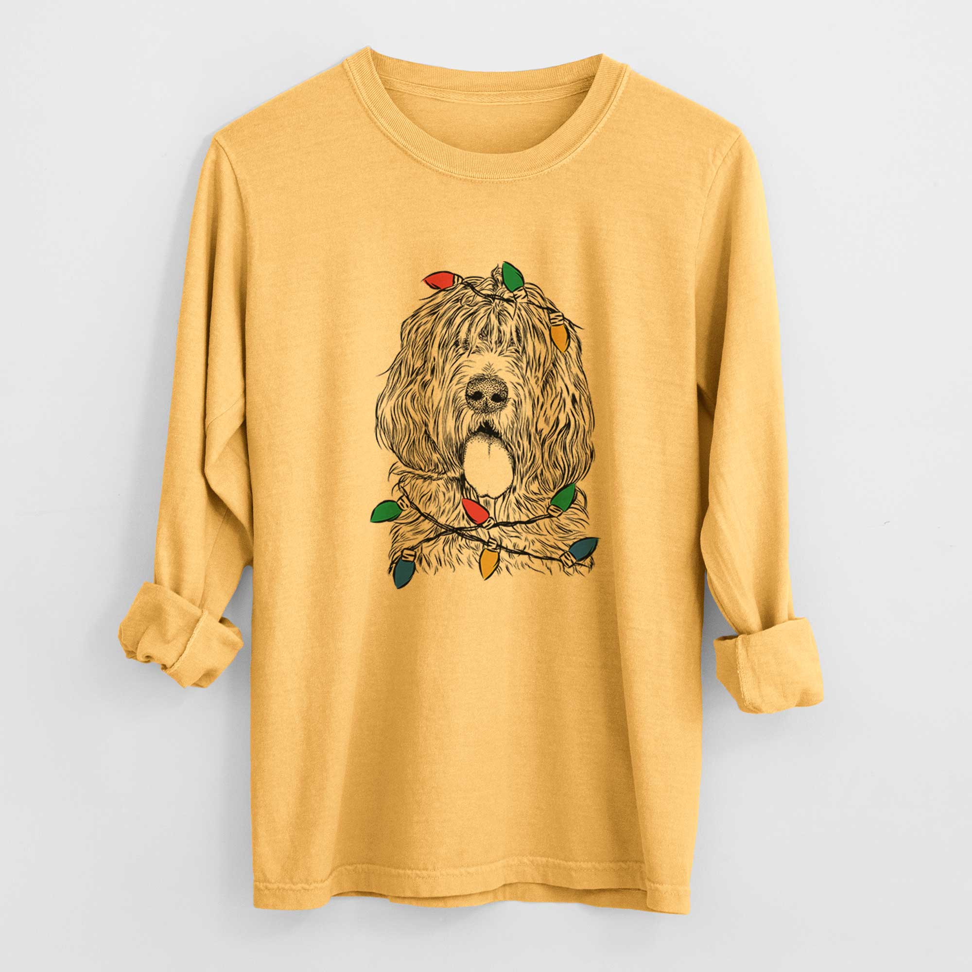 Christmas Lights Lou the Otterhound - Heavyweight 100% Cotton Long Sleeve