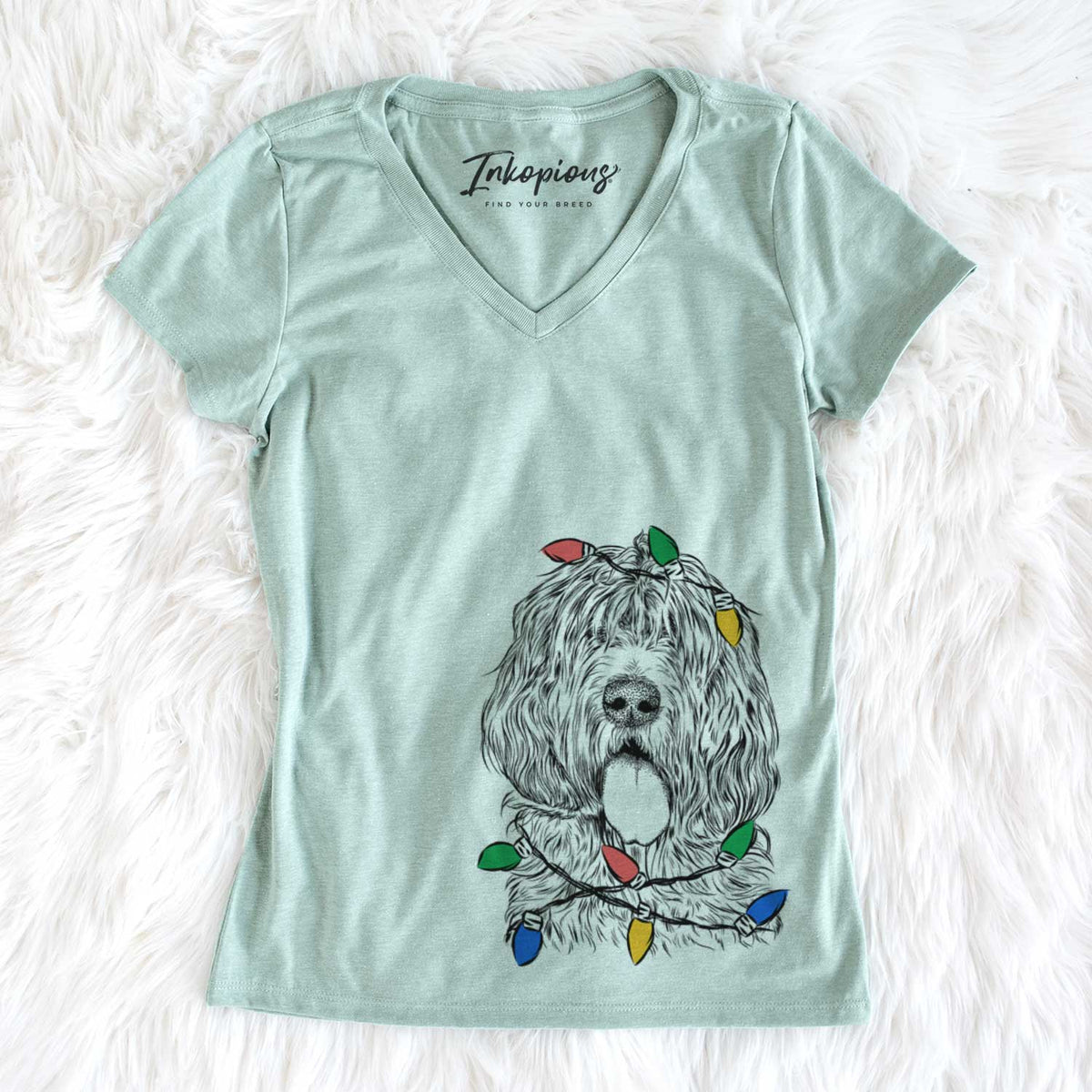 Christmas Lights Lou the Otterhound - Women&#39;s V-neck Shirt