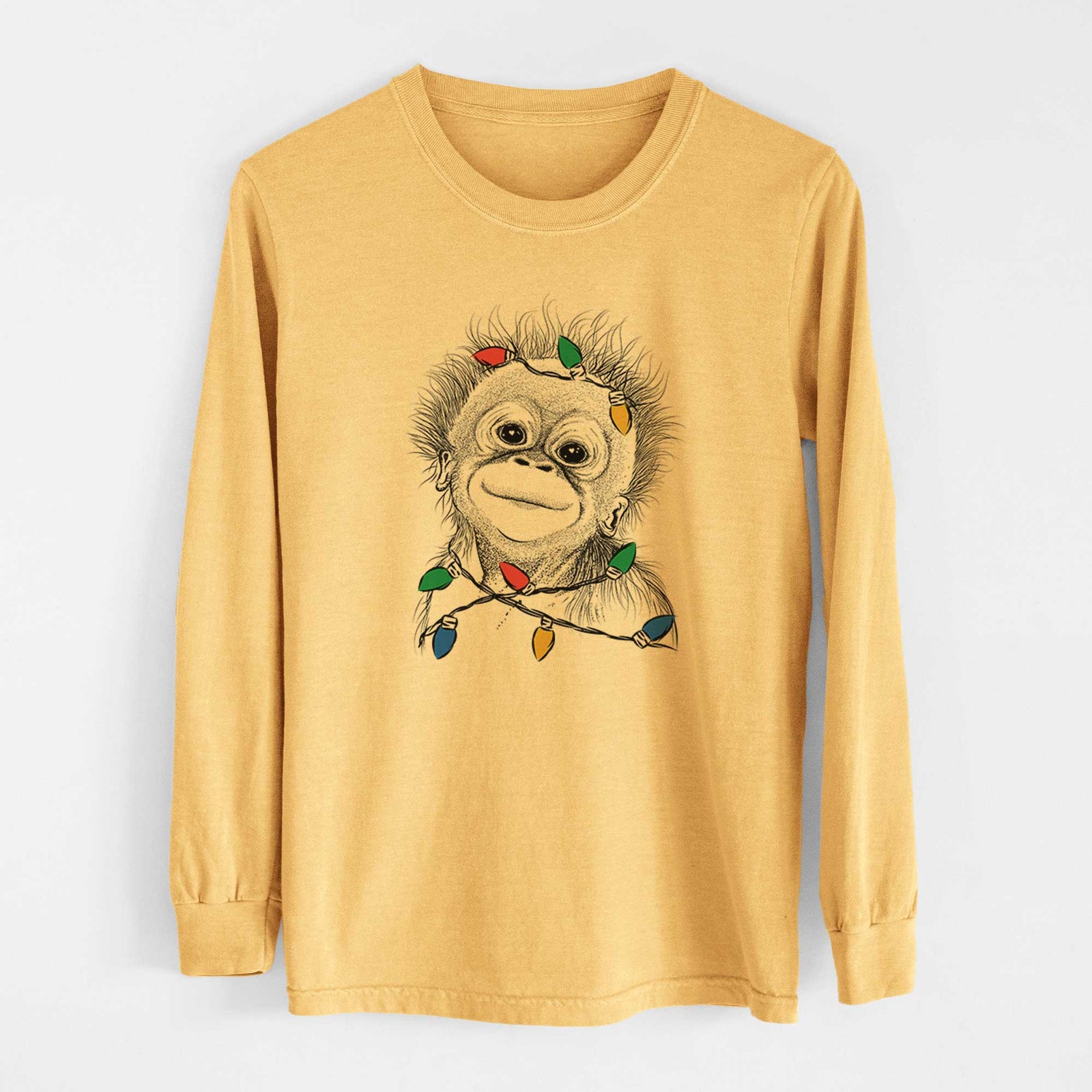 Christmas Lights Louie the Baby Orangutan - Heavyweight 100% Cotton Long Sleeve