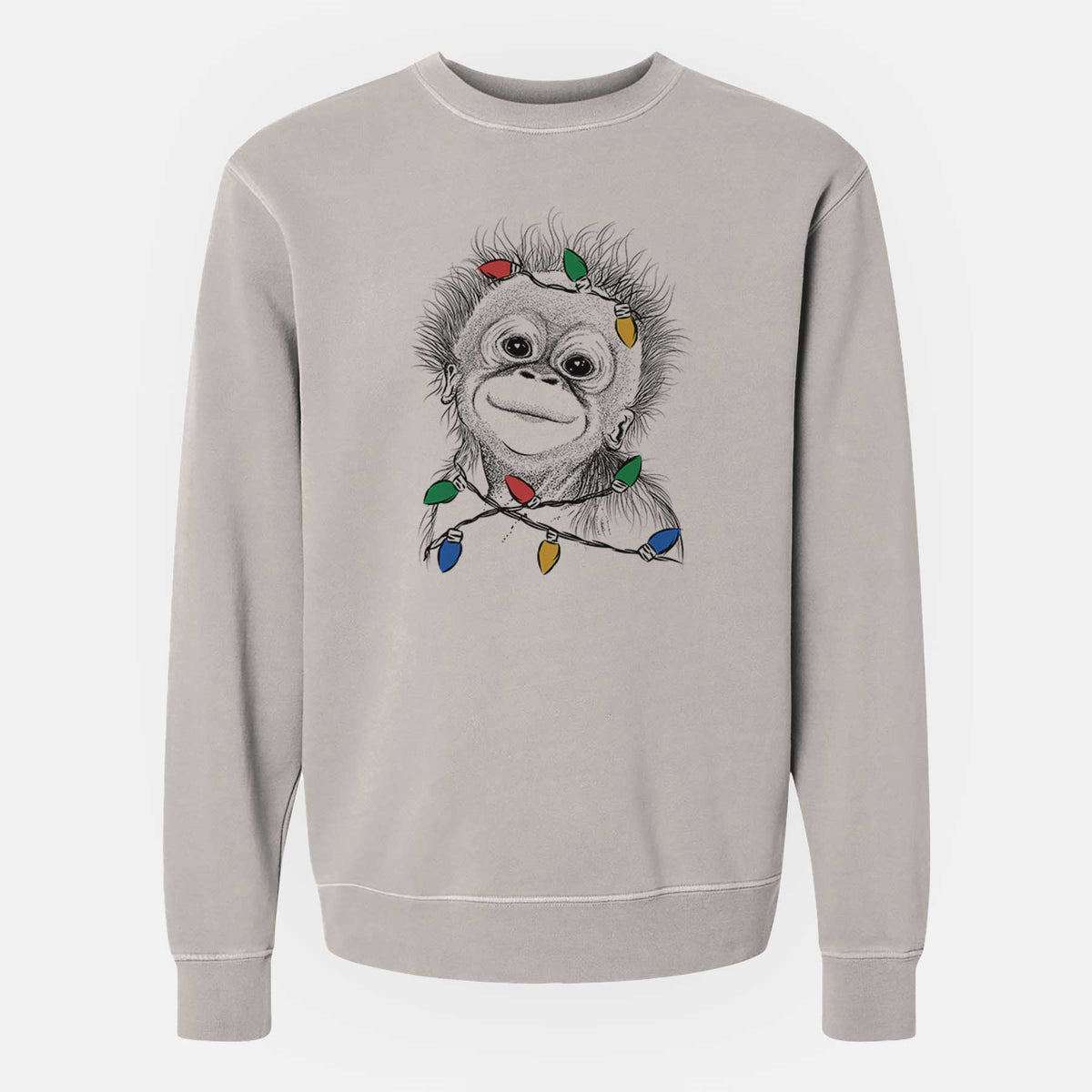 Christmas Lights Louie the Baby Orangutan - Unisex Pigment Dyed Crew Sweatshirt
