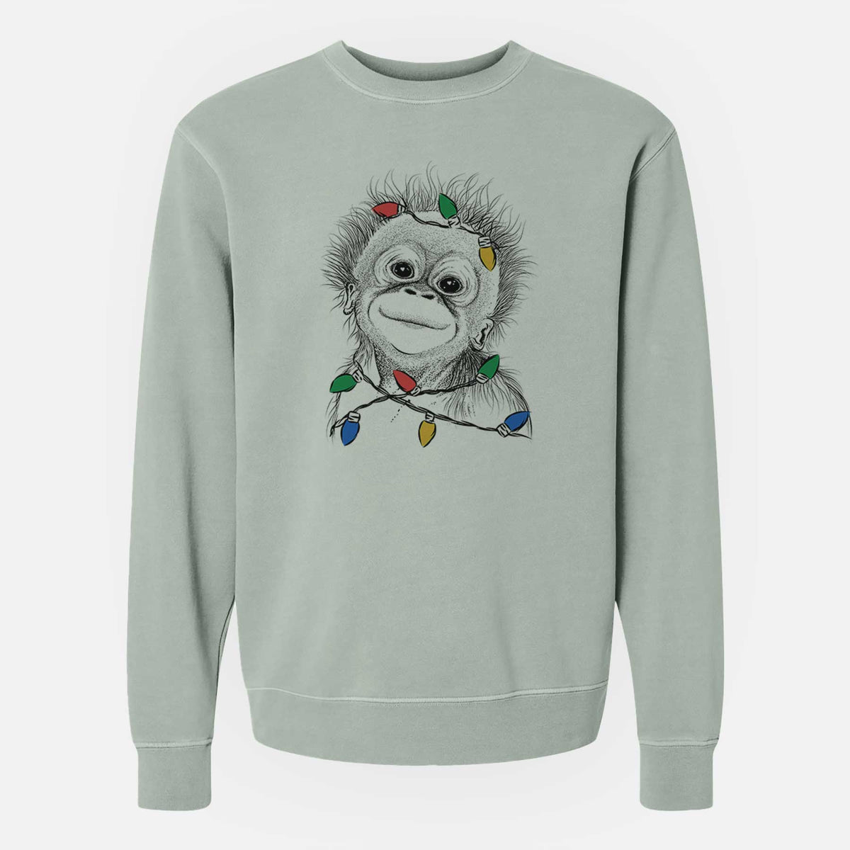 Christmas Lights Louie the Baby Orangutan - Unisex Pigment Dyed Crew Sweatshirt