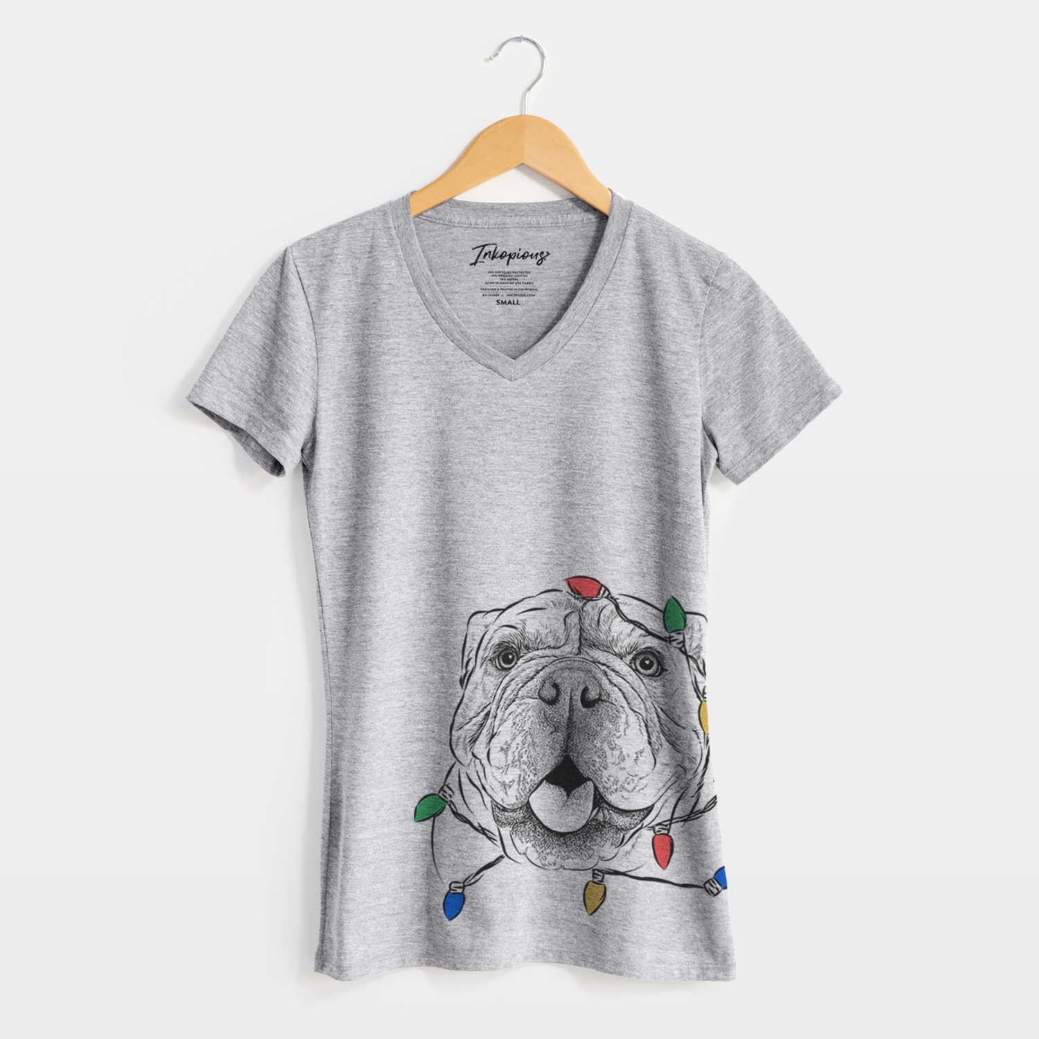 Christmas Lights Louie the English Bulldog - Women's V-neck Shirt